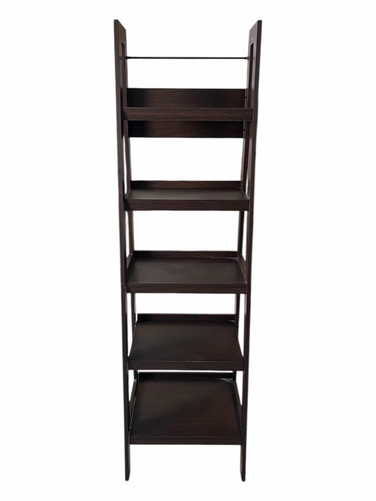 Photo 1 of DARK BROWN WOOD FINISH 5-TIER FREESTANDING LADDER SHELF 20.5” X 18” H72”