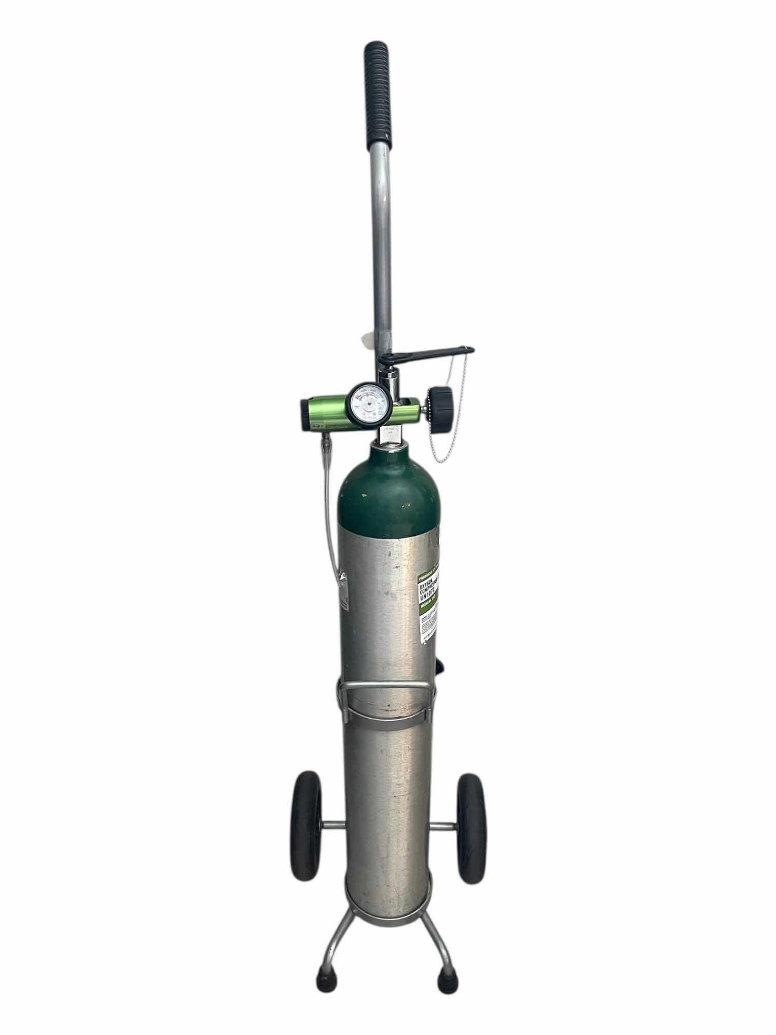 Photo 1 of OXYGEN COMPRESSED USBUN1072 MEDICAL GAS TANK W PRESSURE GAUGE & ROLLING CART 4.5” X 29”