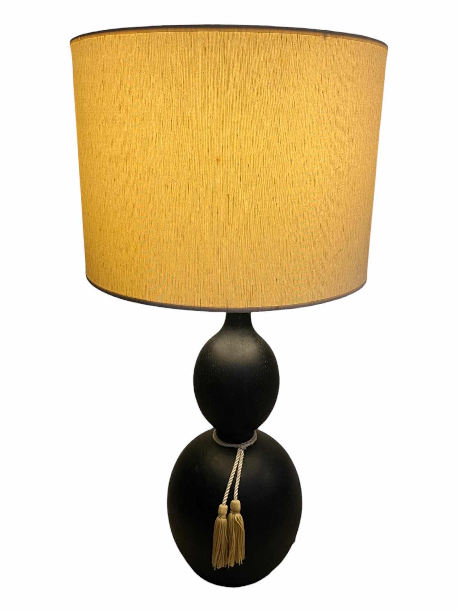 Photo 1 of MID-CENTURY MODERN BLACK RESIN DOUBLE OVAL CREAM SHADE TABLE LAMP 15” X 31”