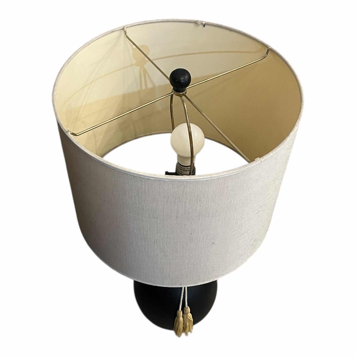 Photo 1 of MID-CENTURY MODERN BLACK RESIN DOUBLE OVAL CREAM SHADE TABLE LAMP 15” X 31”