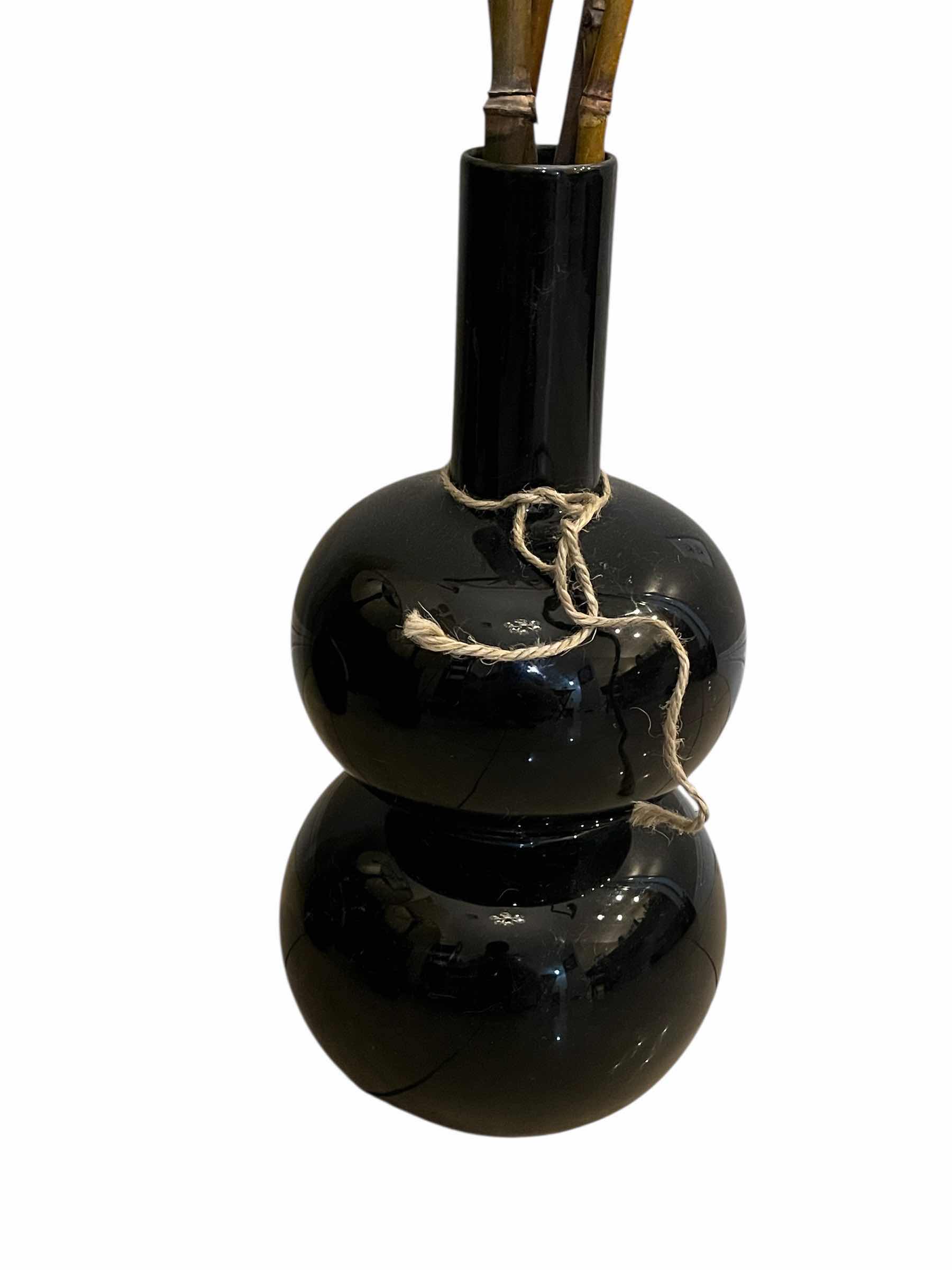 Photo 1 of DOUBLE BUBBLE 16” BLACK CERAMIC TABLE VASE W 47” BAMBOO DECOR