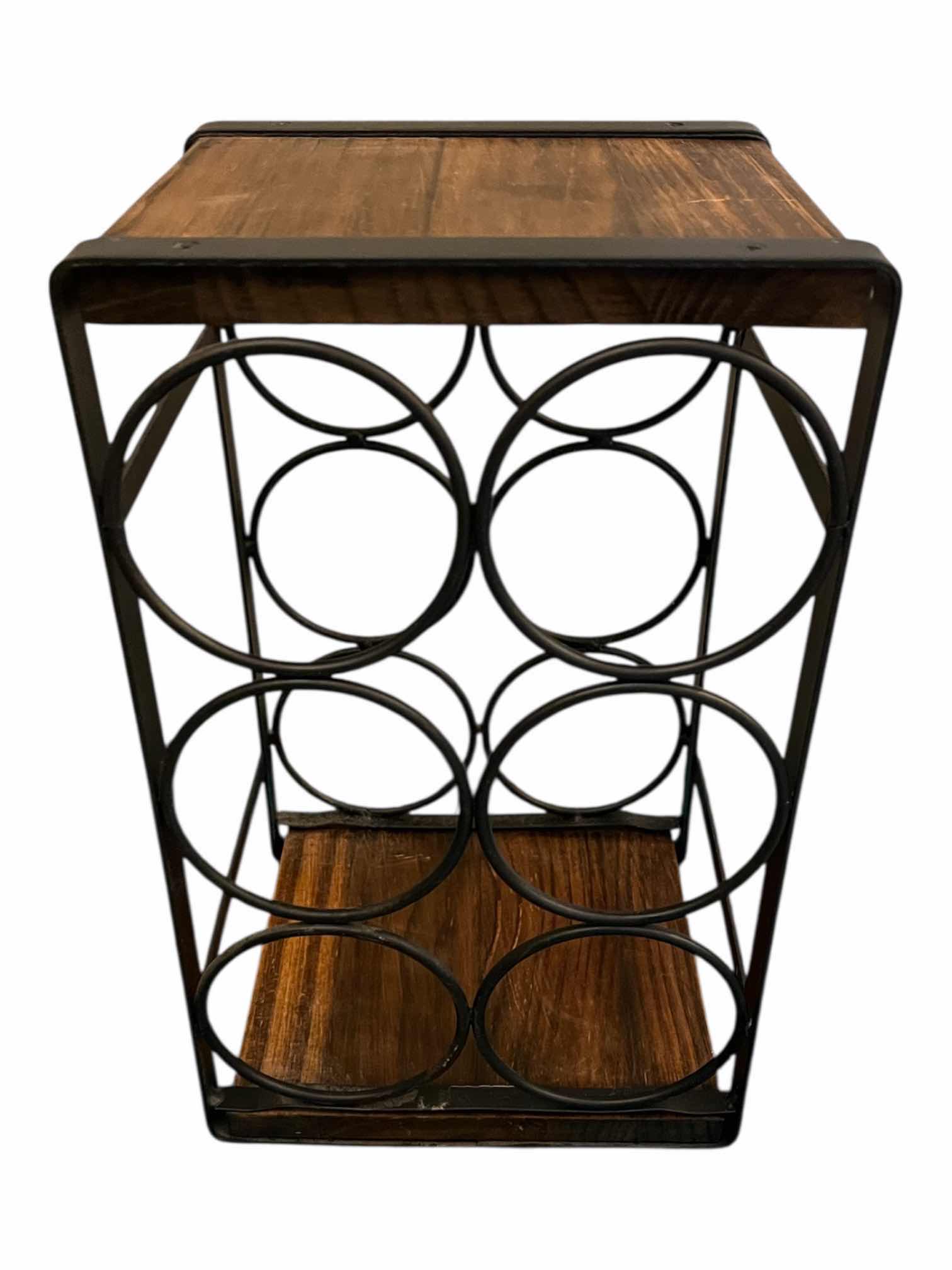 Photo 1 of NUMHEW RUSTIC BLACK METAL FRAME WOOD 6-BOTTLE TABLE TOP WINE RACK 88” X 7.25”  H13.5"