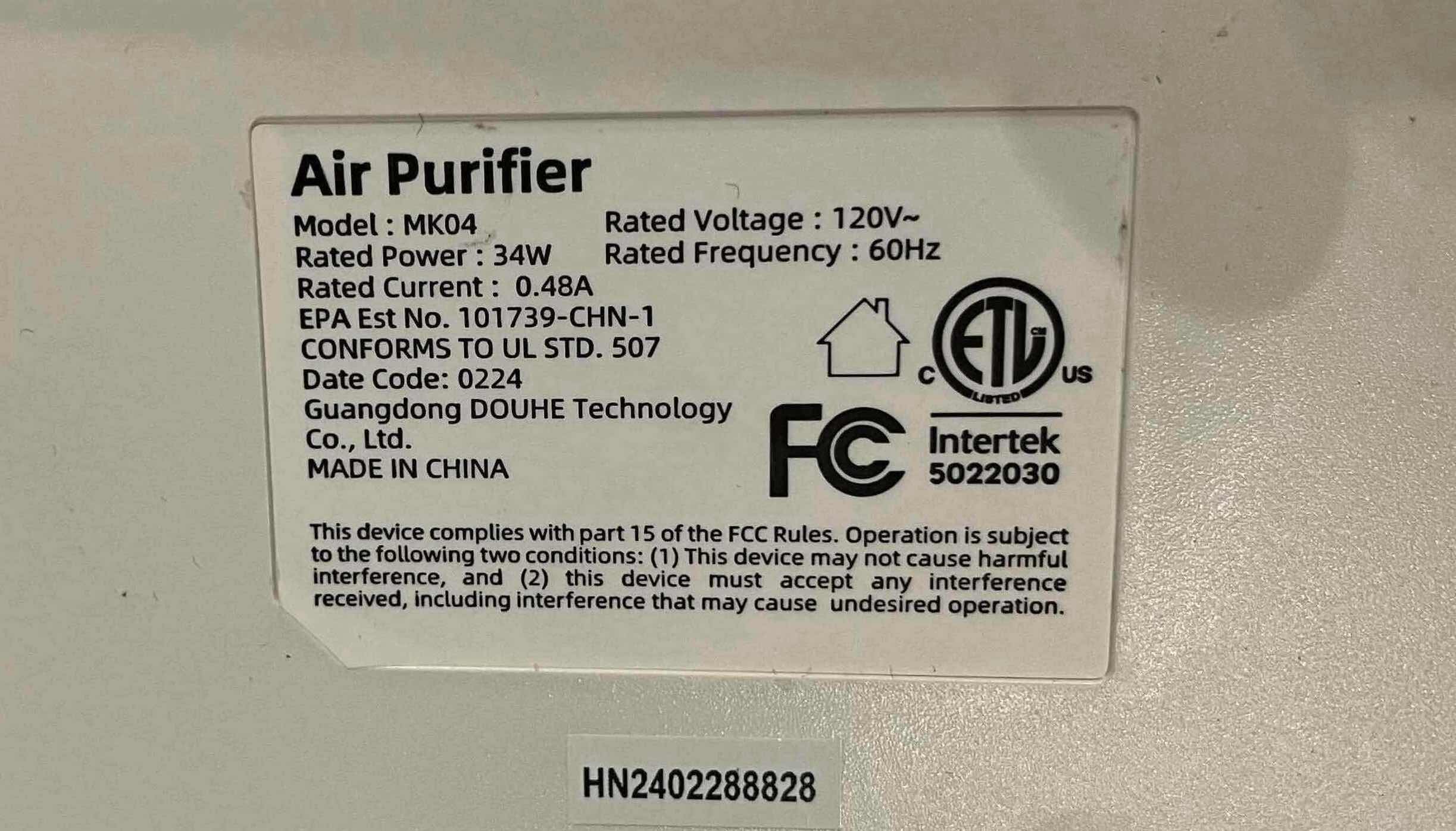 Photo 1 of AROEVE AIR PURIFIER MK04