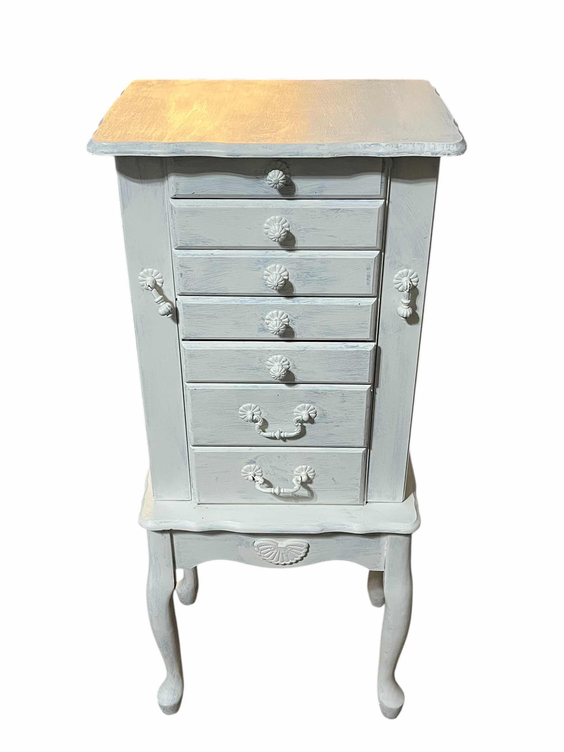 Photo 1 of FARMHOUSE STYLE WHITE DISTRESSED WOOD JEWELRY CHEST 16.5” X 12” H39”