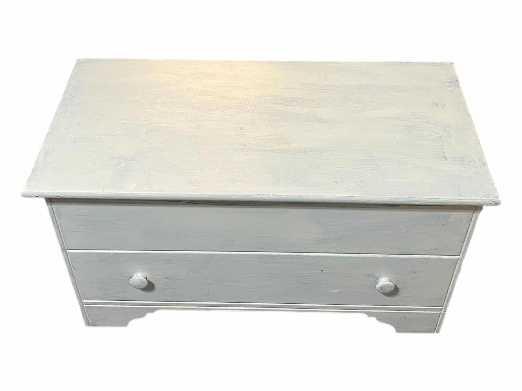 Photo 1 of FARMHOUSE STYLE WHITE DISTRESSED WOOD FALSE DRAWER LIFT TOP CHEST 34.5” X 18.5” H18”