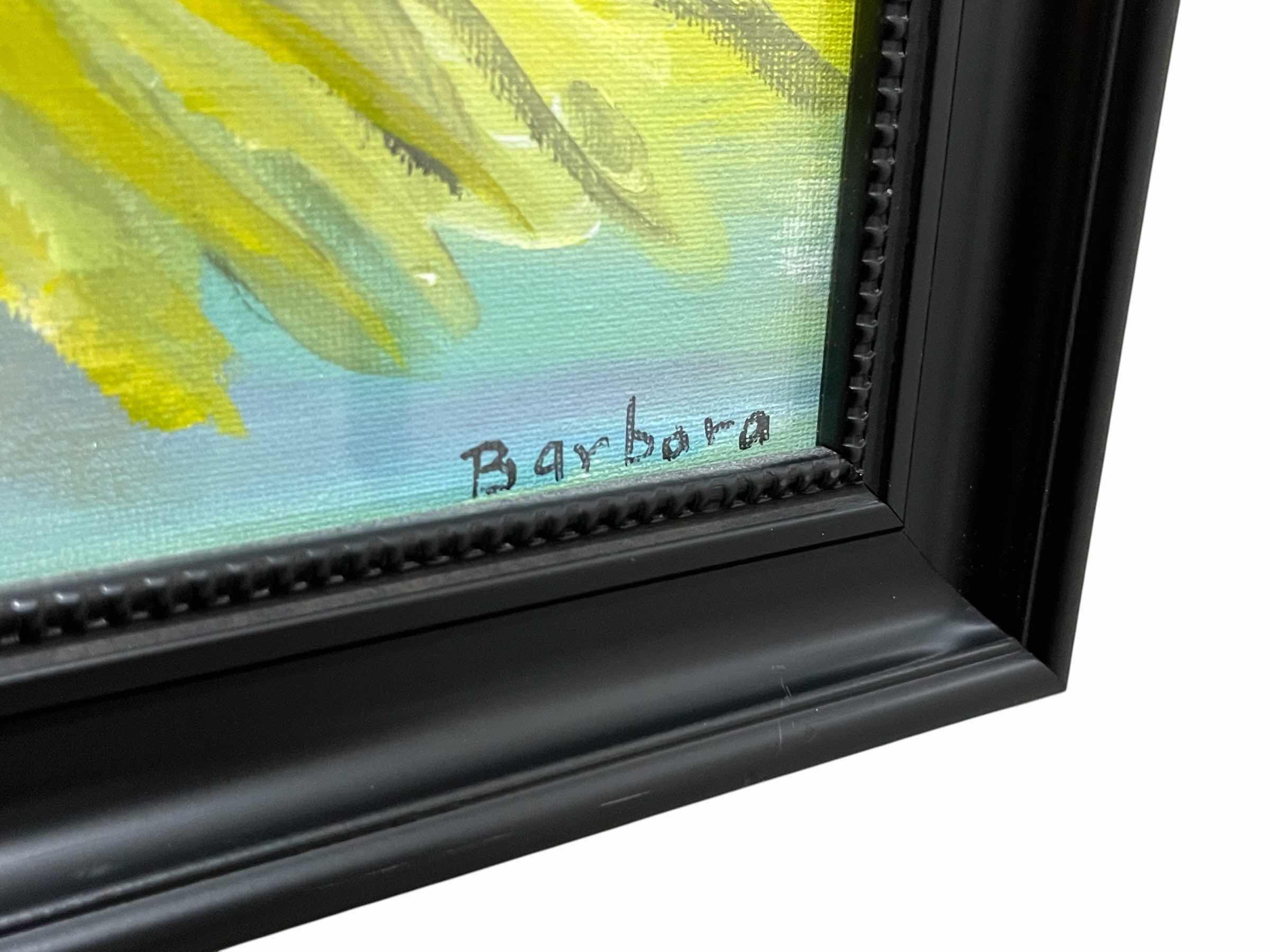 Photo 1 of FLORAL WATER PAINTING BY BARBARA FRAMED CANVAS ARTWORK 14” X 17”