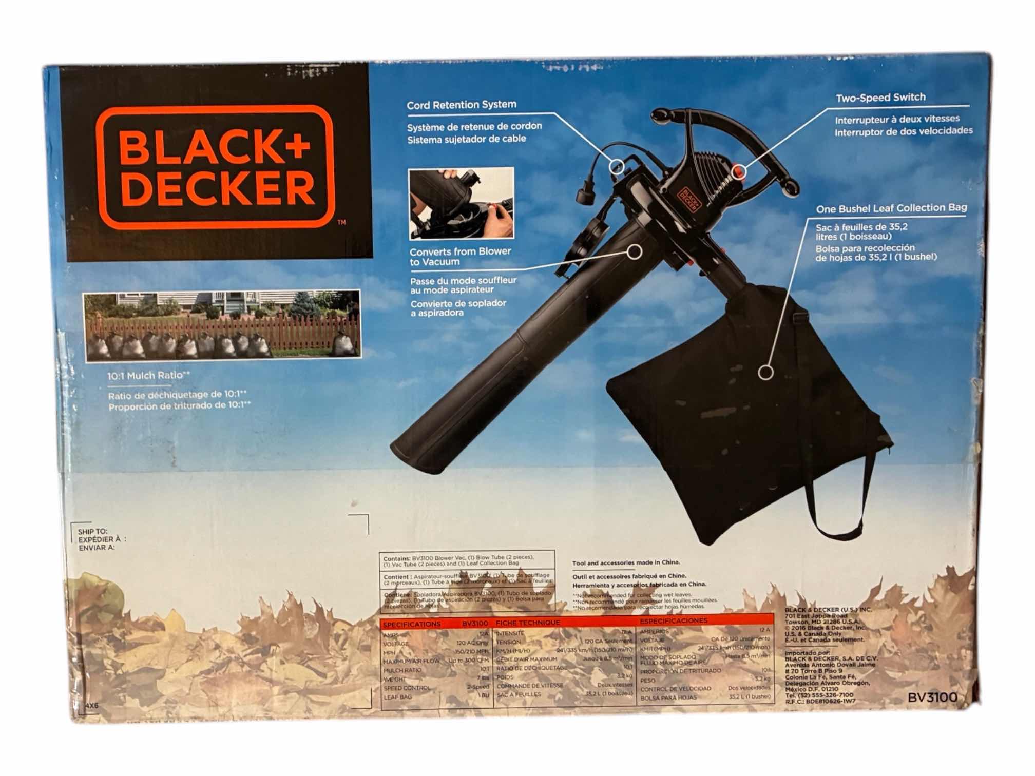 Photo 1 of BLACK & DECKER CORDED ELECTRIC 3-IN-1 BLOWER/VACUUM/MULCHER