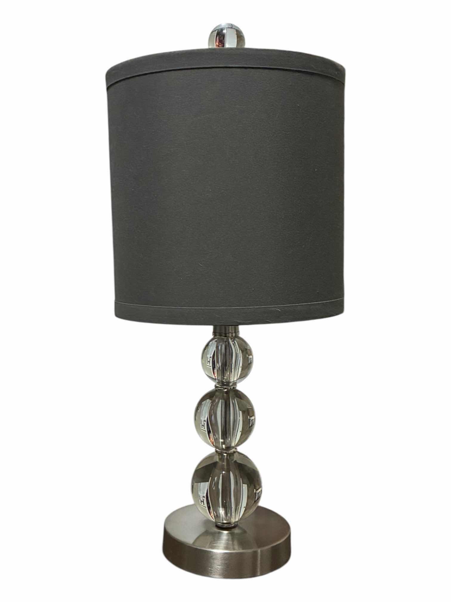 Photo 1 of CONTEMPORARY GLASS & BRUSHED STEEL TABLE LAMP 8.5” X 19”