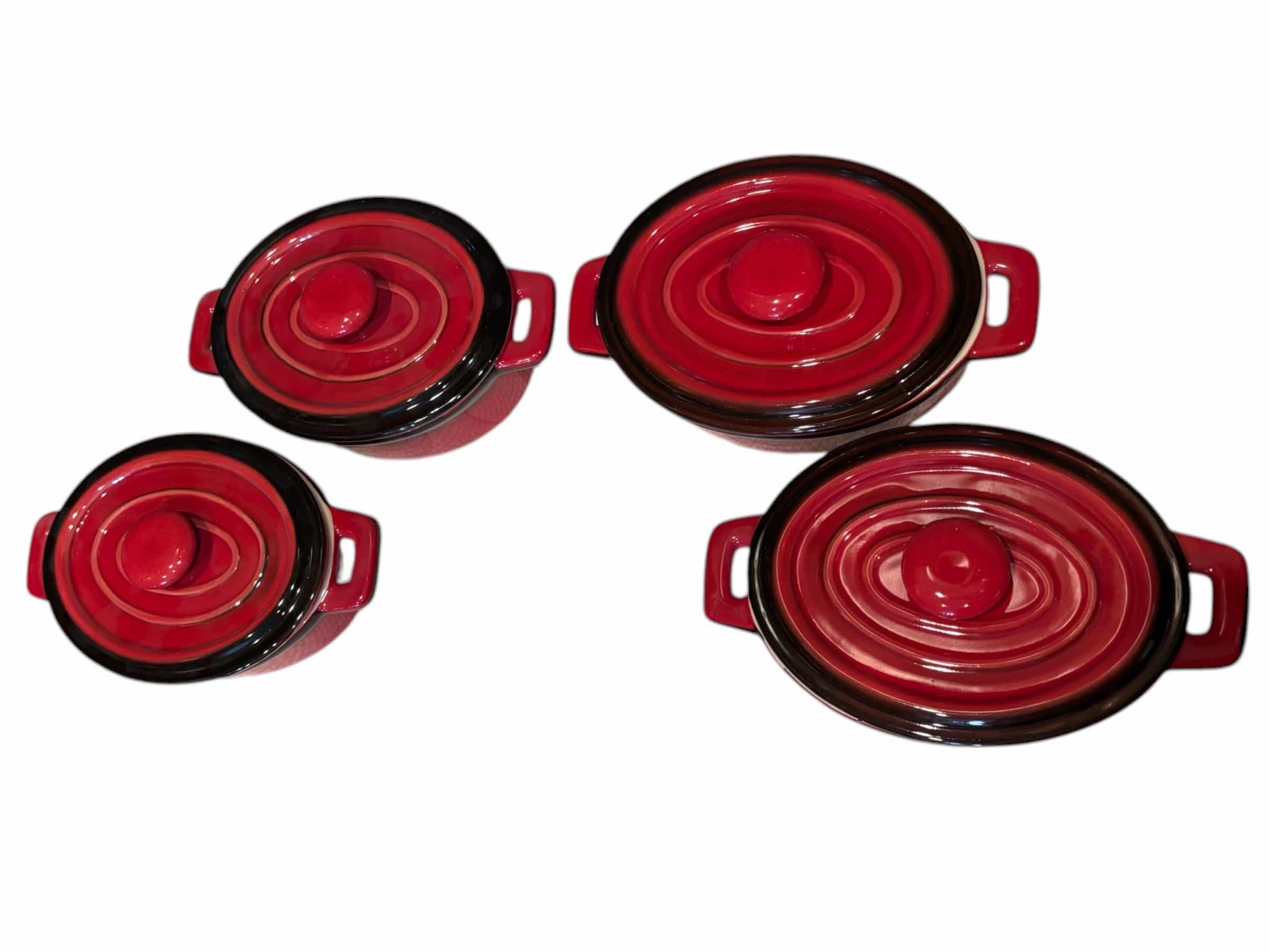 Photo 1 of SET OF 4 GLAZED STONEWARE SMALL CASSEROLE BAKING DISHES 6” X 4”