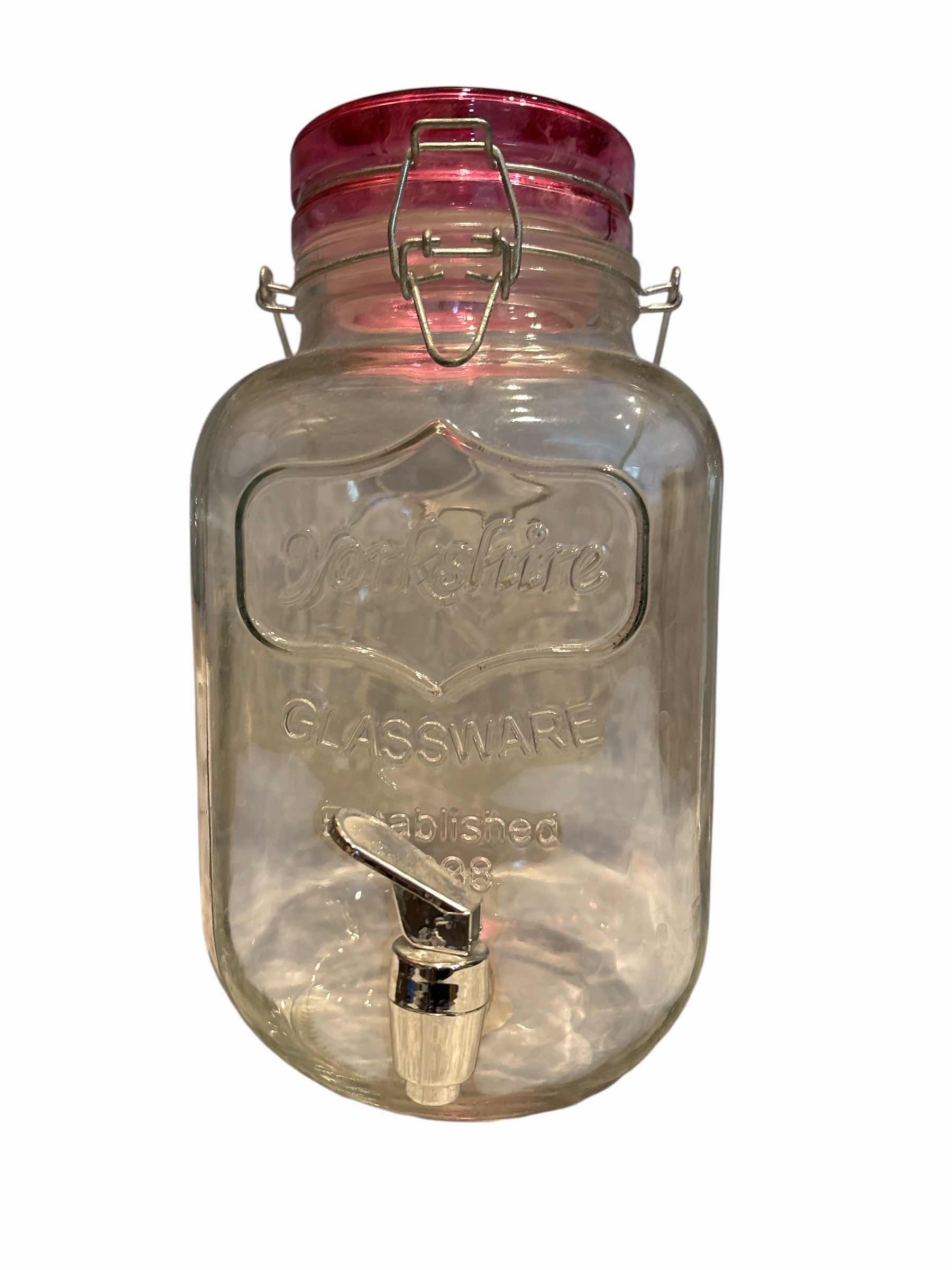 Photo 1 of GLASS DRINK WARE DISPENSER AND (2) LIDDED STORAGE MASON JARS H12”