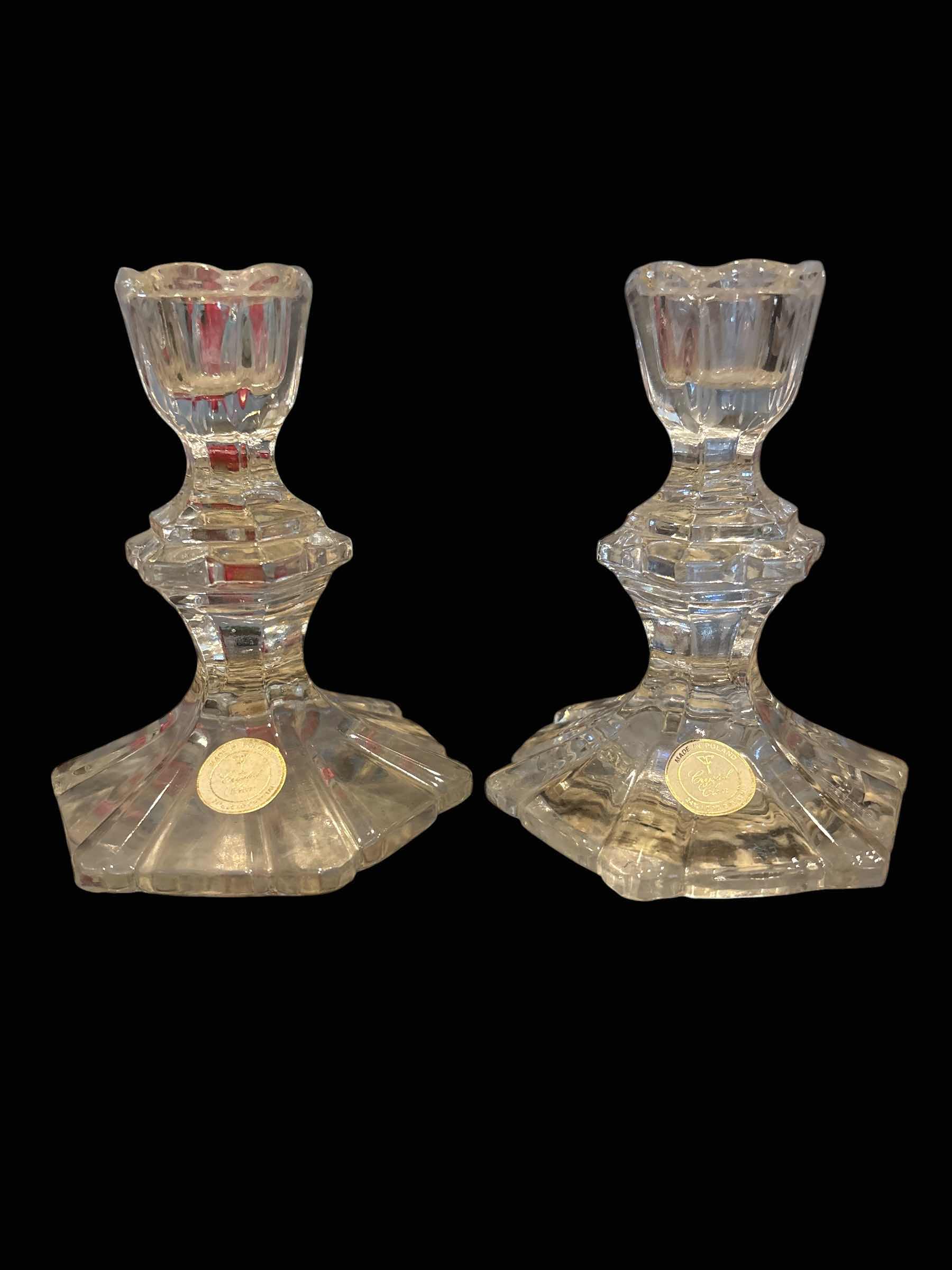 Photo 1 of CRYSTAL CLEAN CANDLEHOLDERS MADE IN POLAND H5” (2)PCS $34