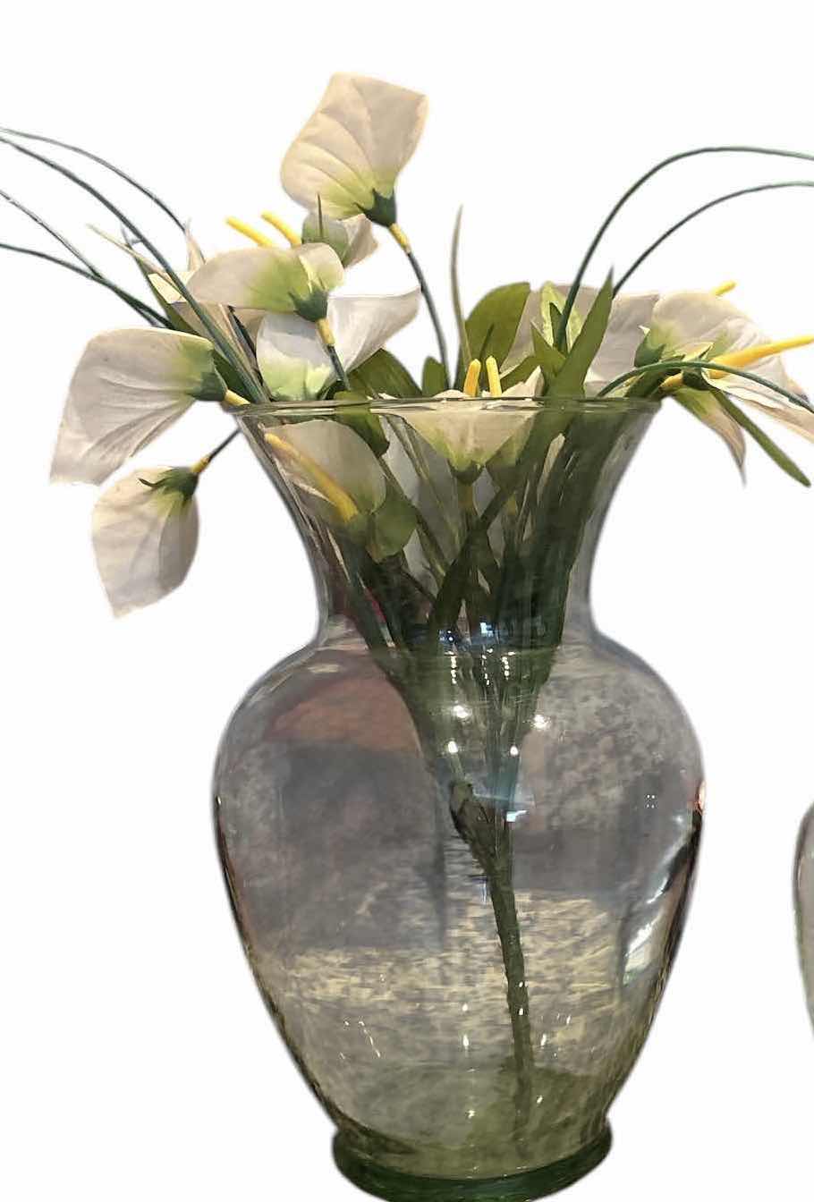 Photo 1 of GLASS VASES WITH FAUX FLOWERS H11” (2)PCS