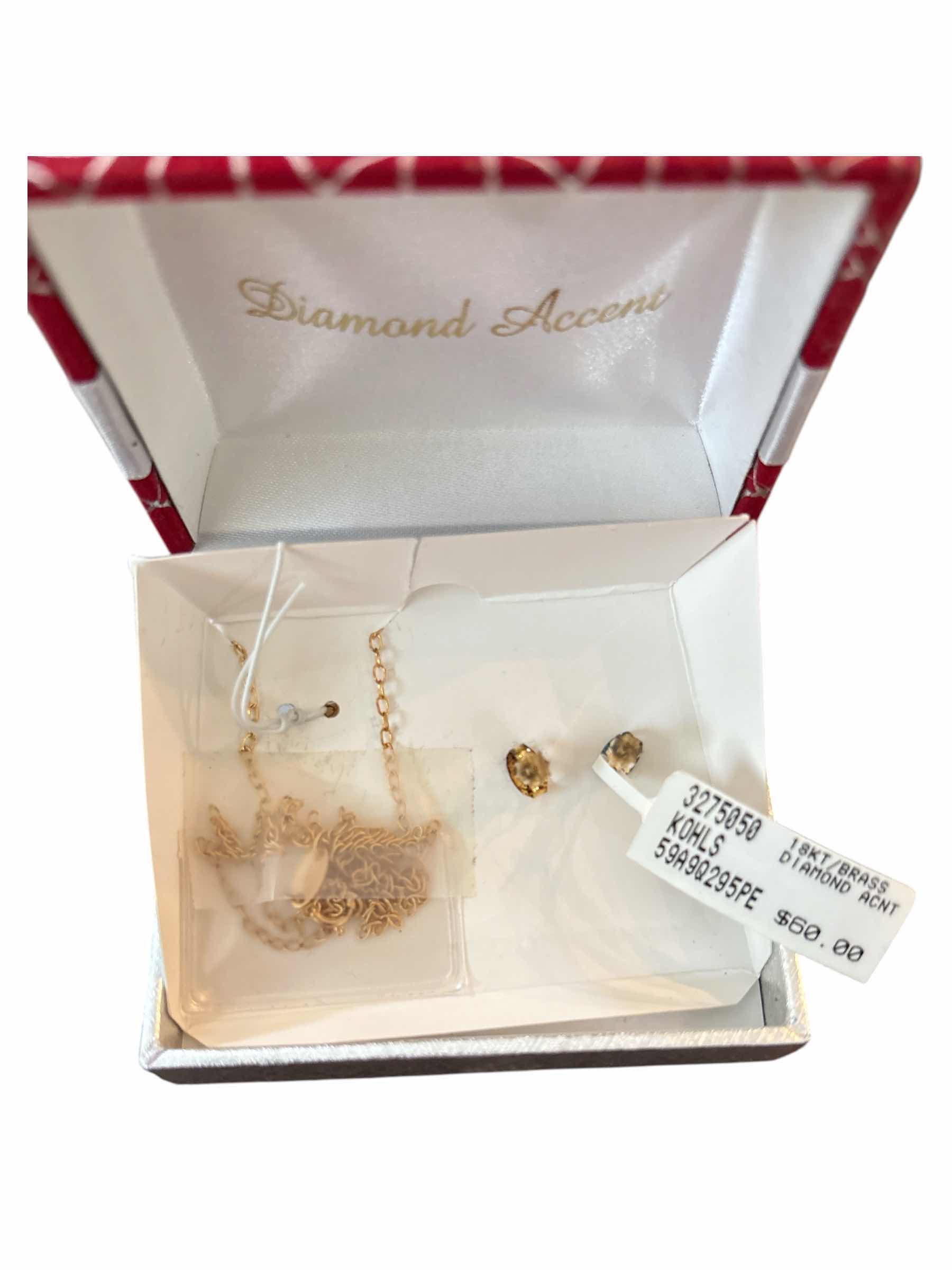 Photo 1 of DIAMOND ACCENT 18KT BRASS CROSS & EARRINGS