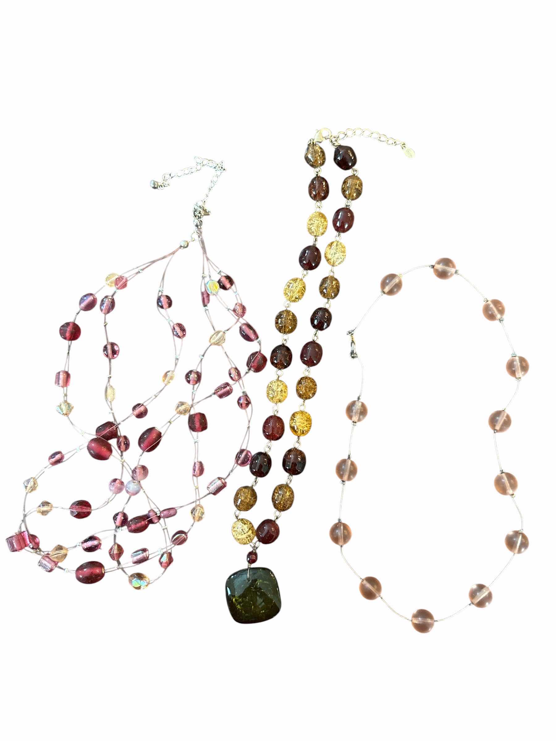 Photo 1 of BEADED PINK AND GREEN TONES NECKLACE FASHION JEWELRY (3)PCS