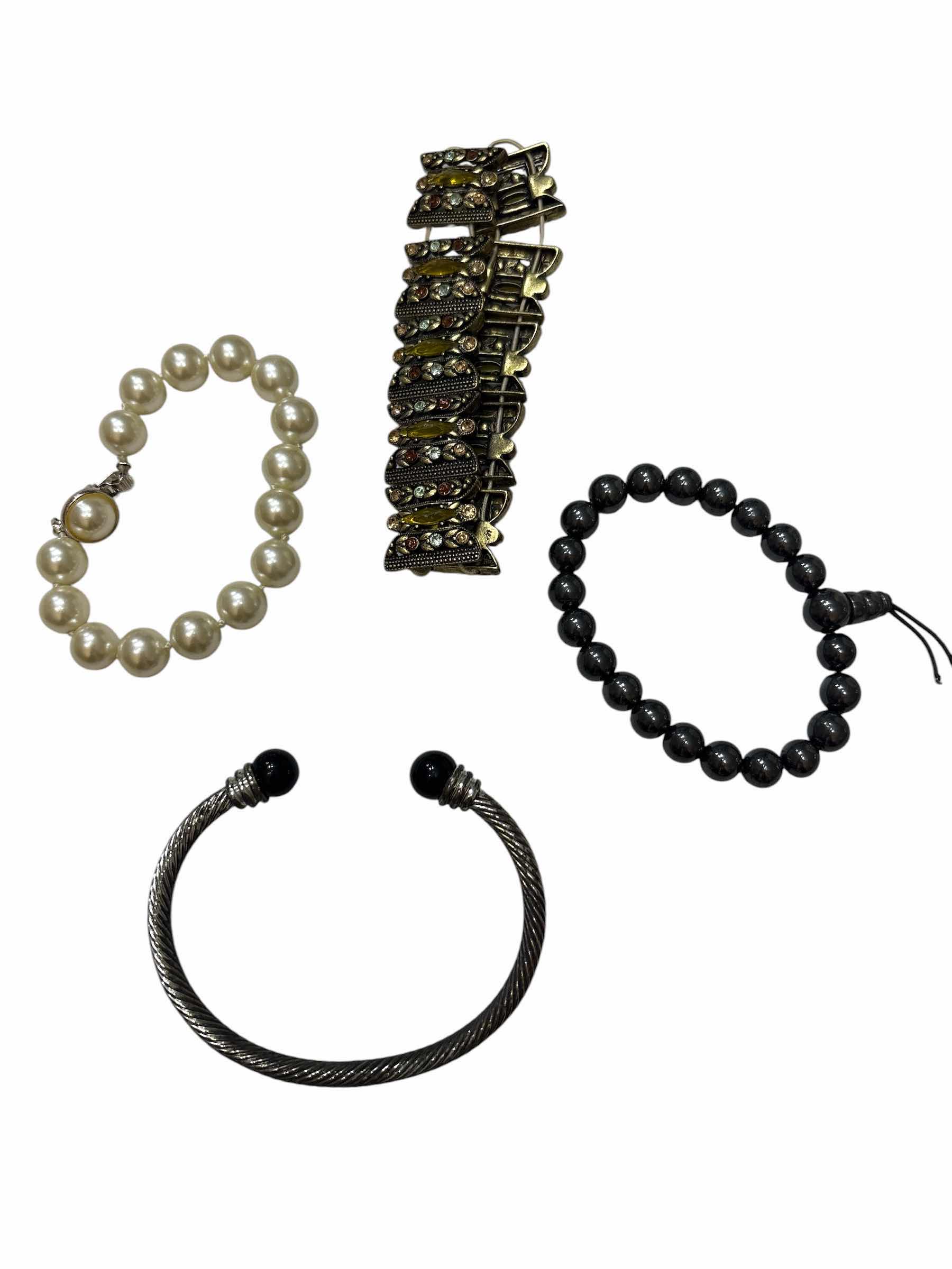 Photo 1 of FAUX PEARL & DARK STONE BRACELETS FASHION JEWELRY (4)PCS