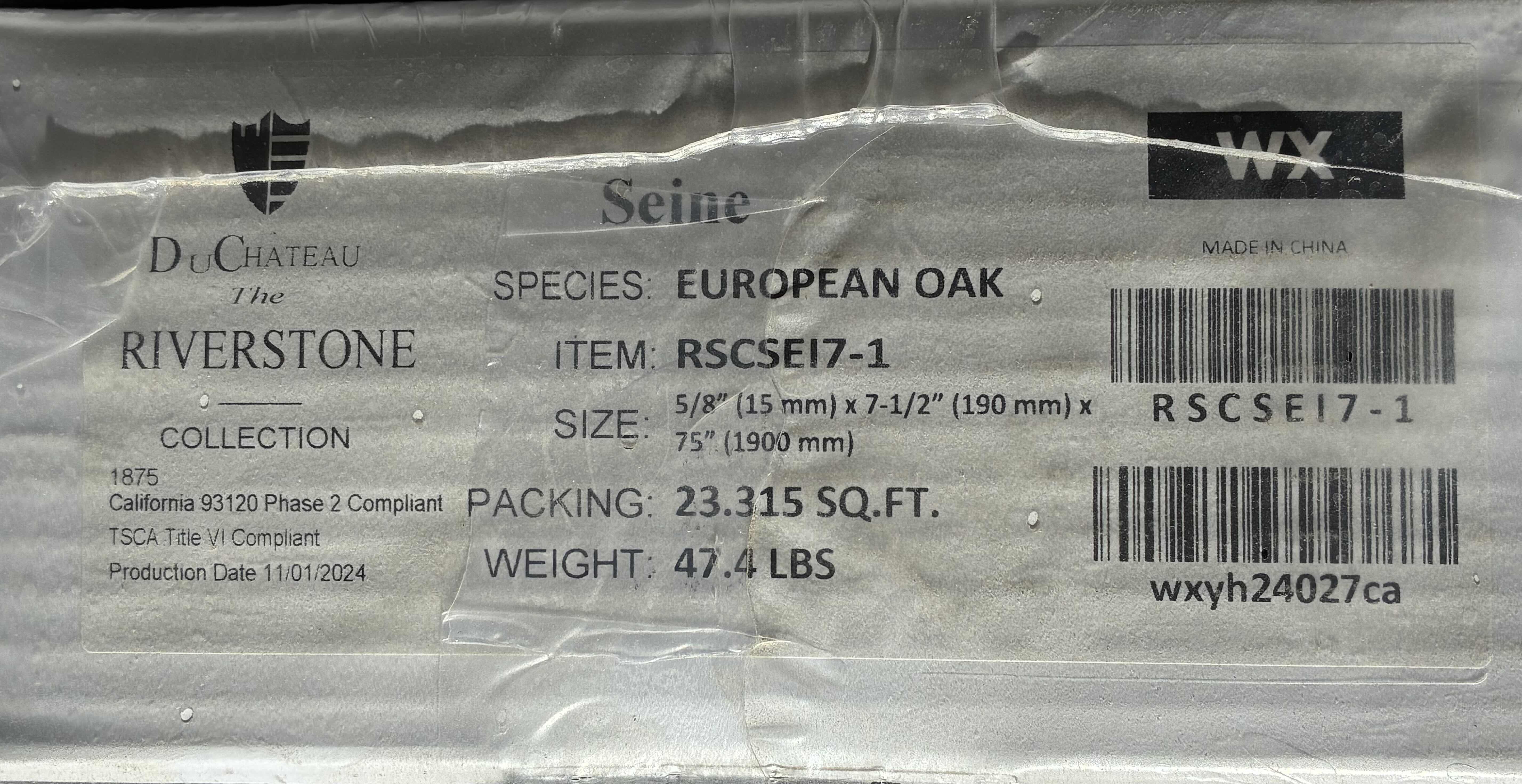 Photo 1 of DUCHATEAU SIGNATURE RIVERSTONE COLLECTION EUROPEAN OAK SEINE FINISH GLUE DOWN HARDWOOD PLANKS 7.5” X 75” X RANDOM LENGTH (23.315SQFT PER CASE/APPROX 18 CASES) READ NOTES