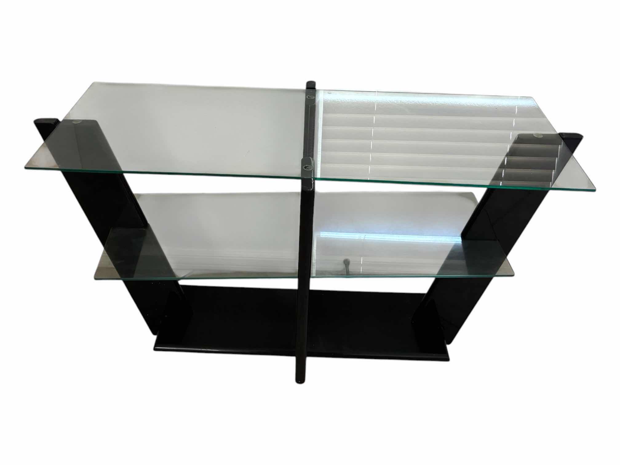 Photo 1 of TWO-TIER GLASS SHELF BLACK LAMINATE WOOD ACCENT TABLE (READ NOTES)