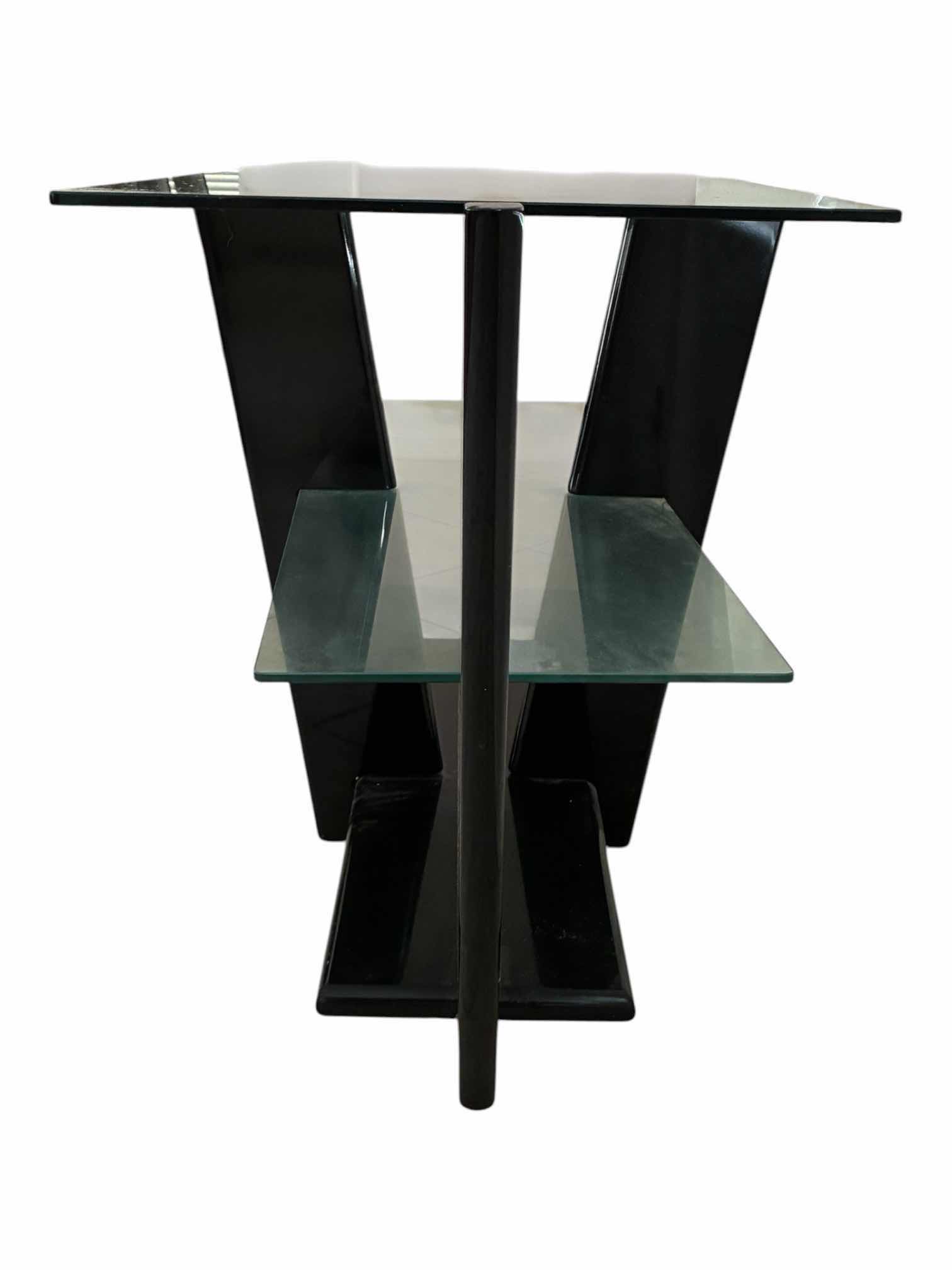 Photo 1 of TWO-TIER GLASS SHELF BLACK LAMINATE WOOD ACCENT TABLE (READ NOTES)