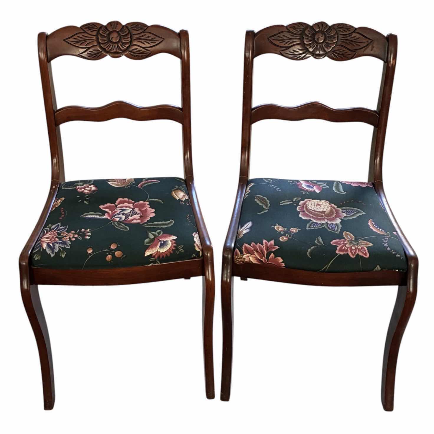 Photo 1 of VINTAGE TELL CITY CHAIR COMPANY FLORAL UPHOLSTERED MAHOGANY WOOD ACCENT CHAIRS (2)