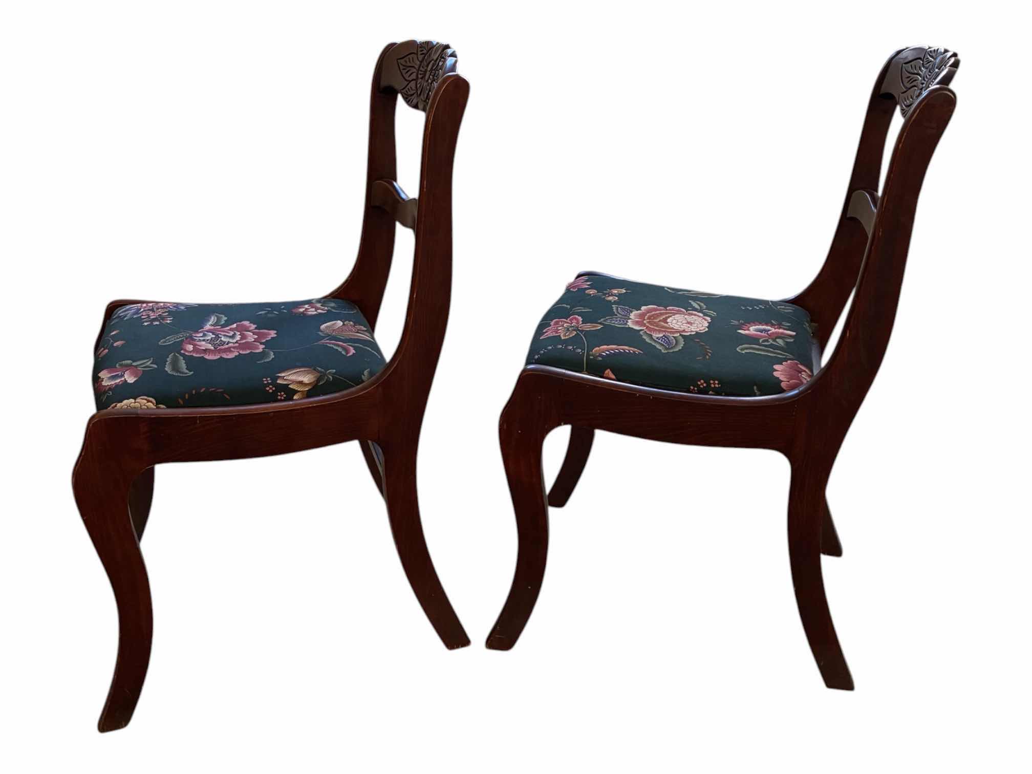 Photo 1 of VINTAGE TELL CITY CHAIR COMPANY FLORAL UPHOLSTERED MAHOGANY WOOD ACCENT CHAIRS (2)