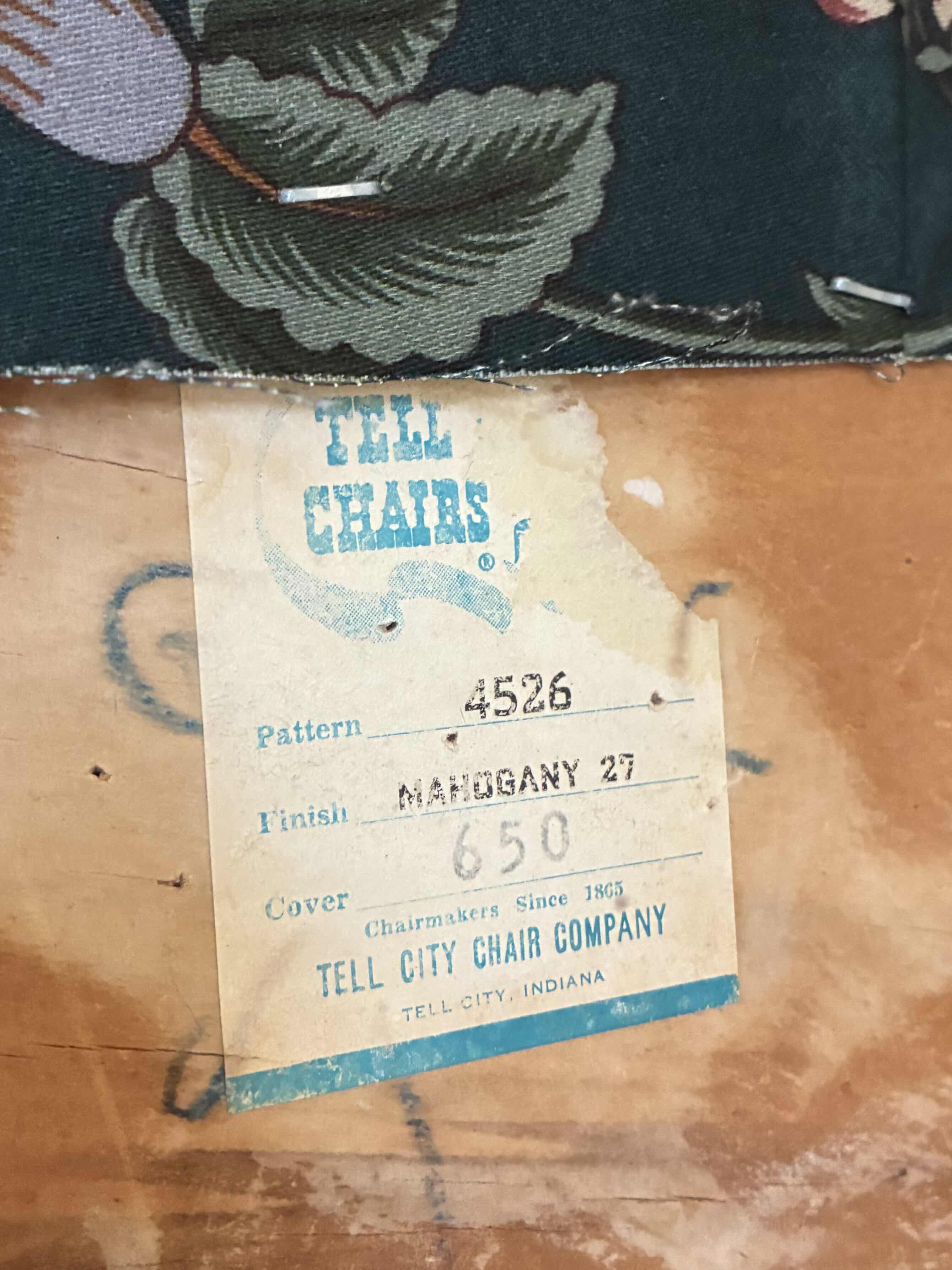 Photo 1 of VINTAGE TELL CITY CHAIR COMPANY FLORAL UPHOLSTERED MAHOGANY WOOD ACCENT CHAIRS (2)