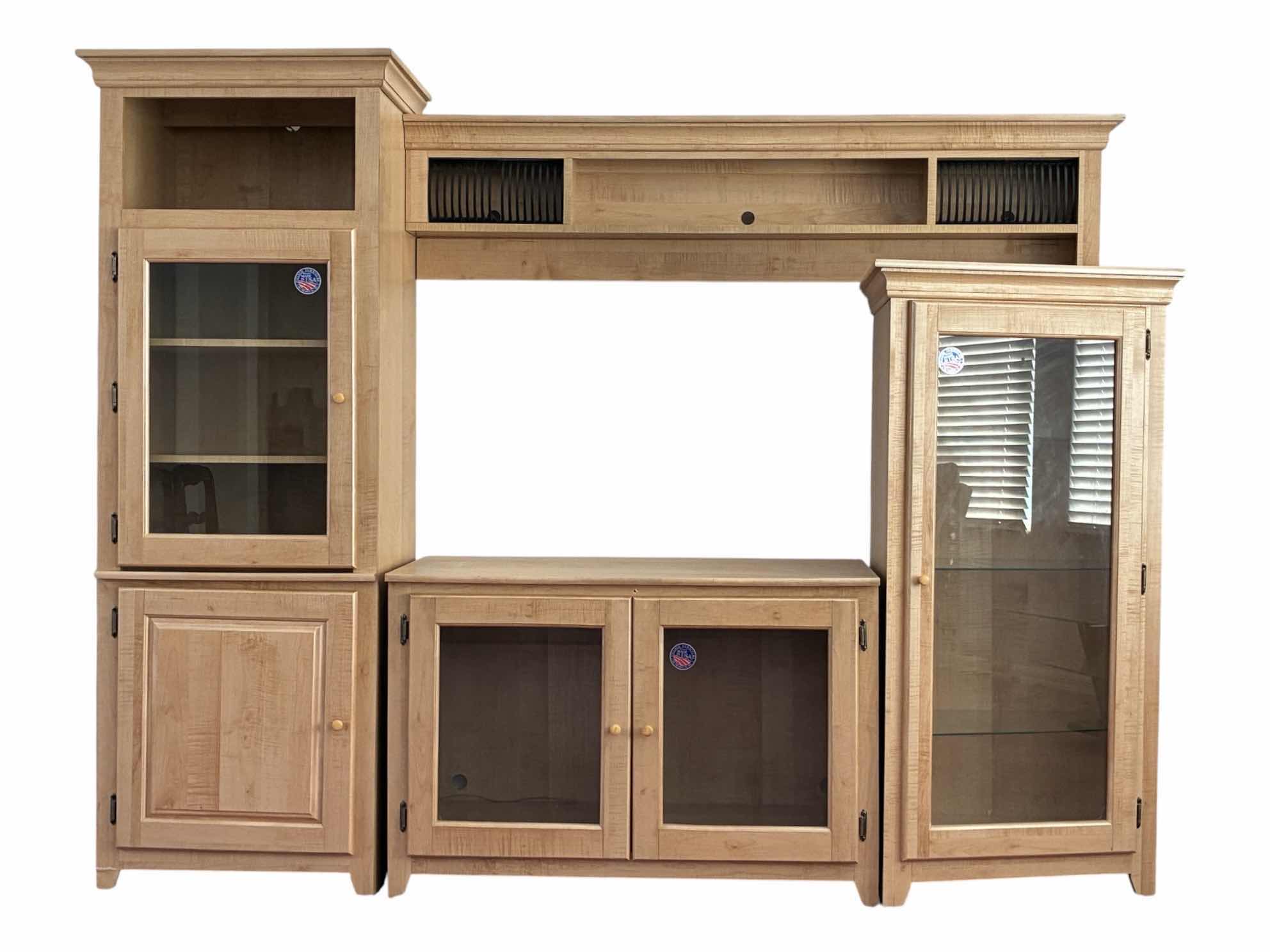 Photo 1 of PILLIOD FURNITURE 3PC NATURAL WOOD MEDIA CENTER 95” X 20” H72”