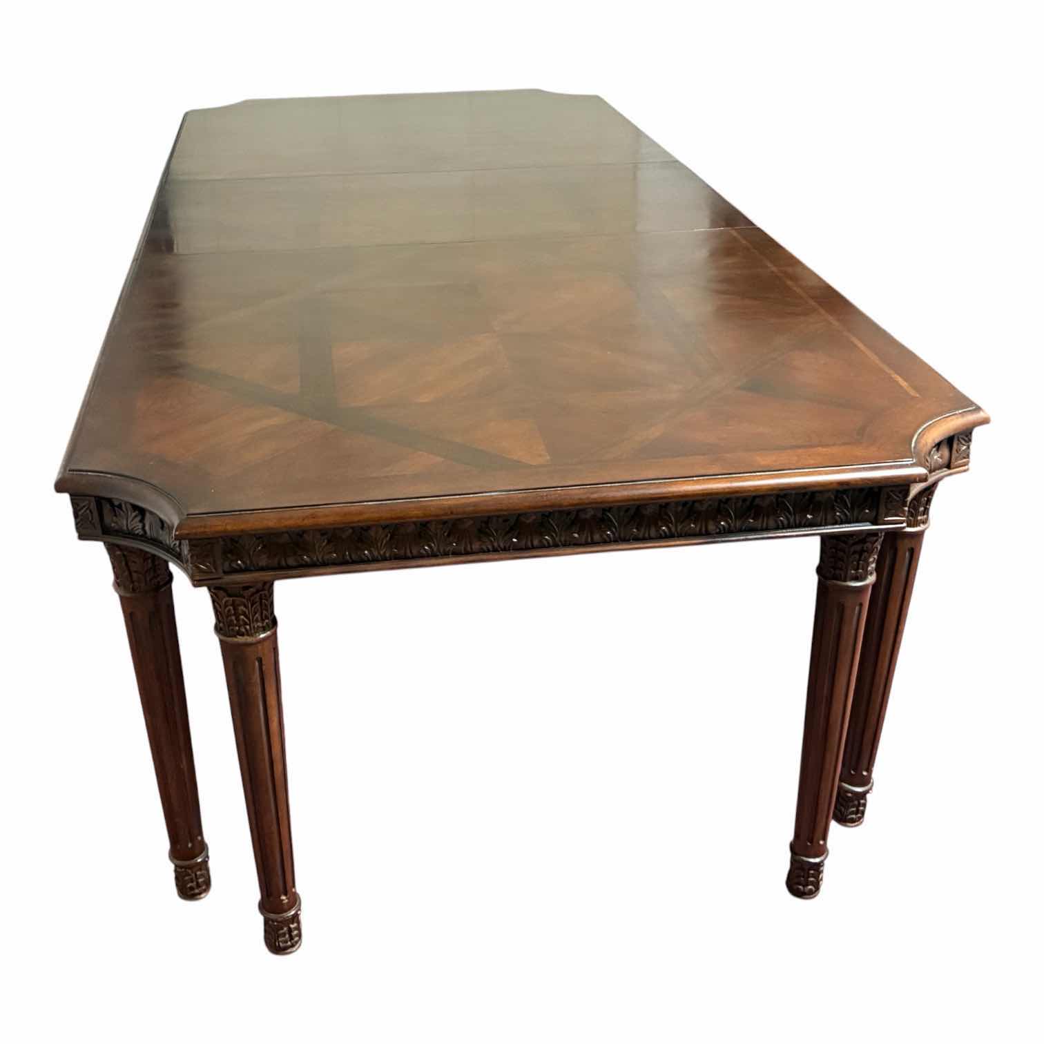 View 4 of MID-CENTURY 10’ CARVED MAHOGANY 8-LEG DINING ROOM TABLE W LEAF EXTENSION (READ NOTES)