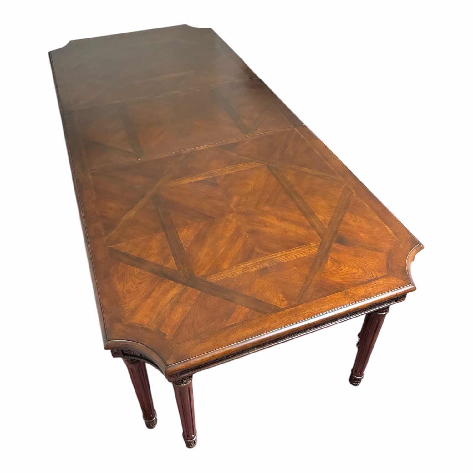 View 5 of MID-CENTURY 10’ CARVED MAHOGANY 8-LEG DINING ROOM TABLE W LEAF EXTENSION (READ NOTES)