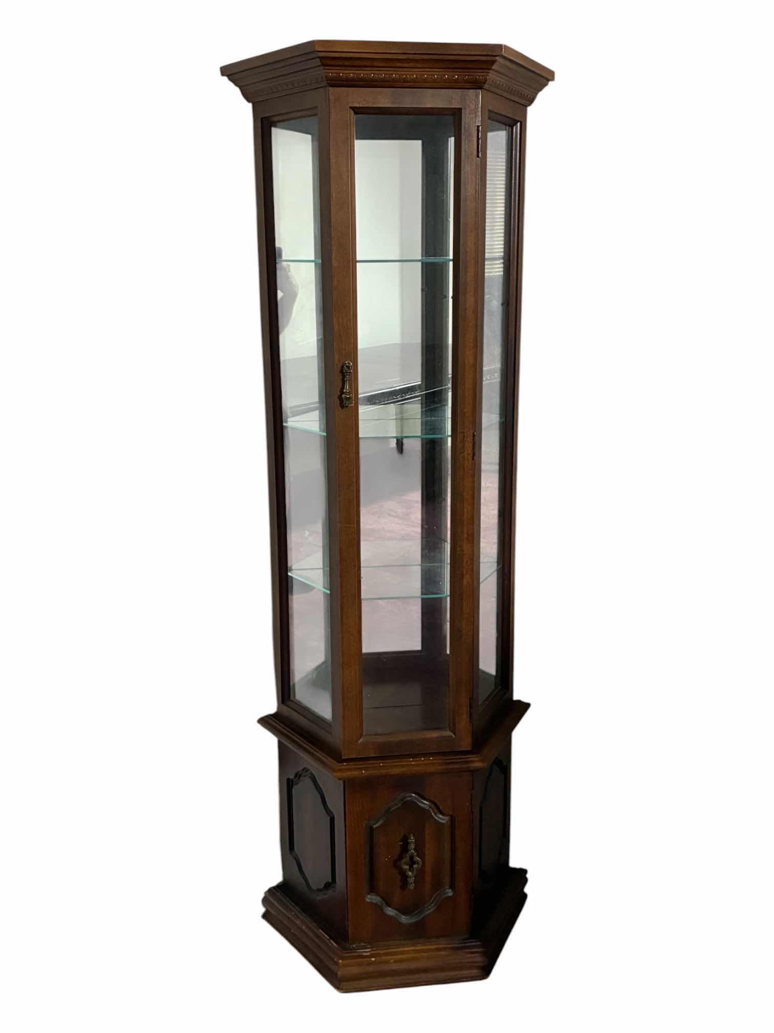 Photo 1 of TRADITIONAL MAHOGANY FINISH WOOD GLASS DOOR CARIO WALL CABINET 25“ X 12“ H70.5“