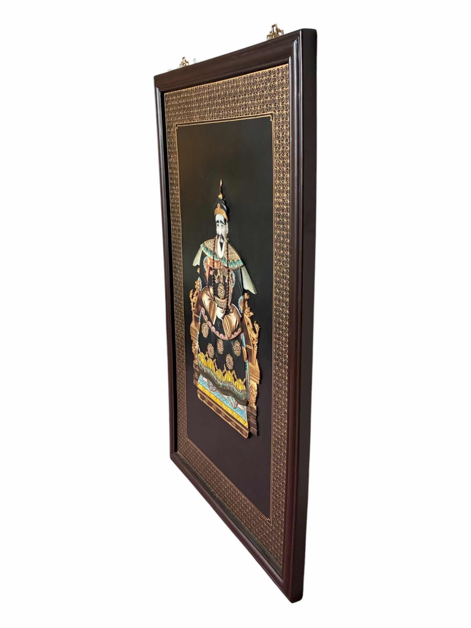 Photo 1 of CHINOISERIE HAND-PAINTED JADESTONE EMPEROR SOLID WOOD WALL PLAQUE ARTWORK 29.75“ X 1.5“ H48”