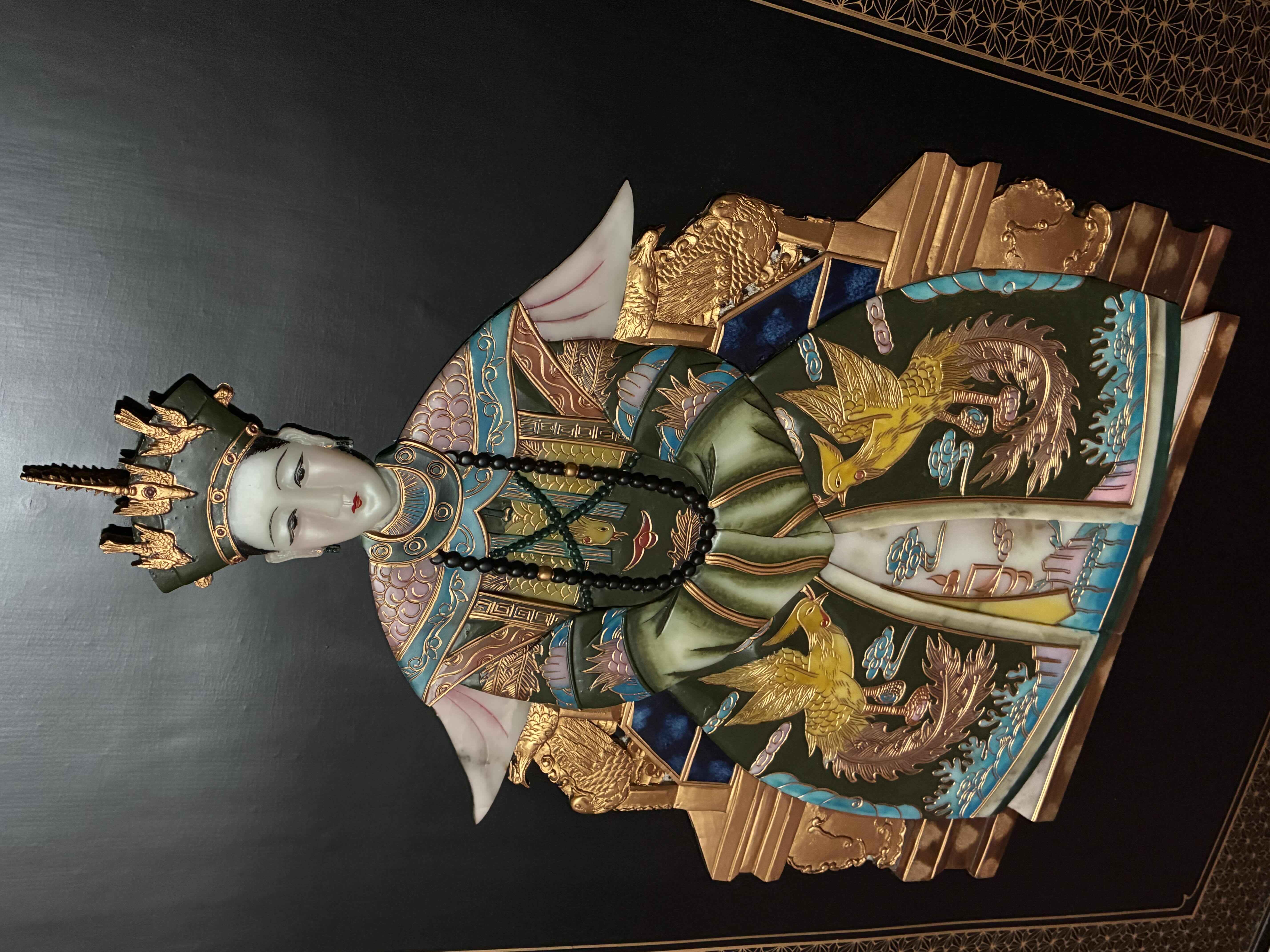 Photo 1 of CHINOISERIE HAND-PAINTED JADESTONE EMPRESS SOLID WOOD WALL PLAQUE ARTWORK 29.75“ X 1.5“ H48”