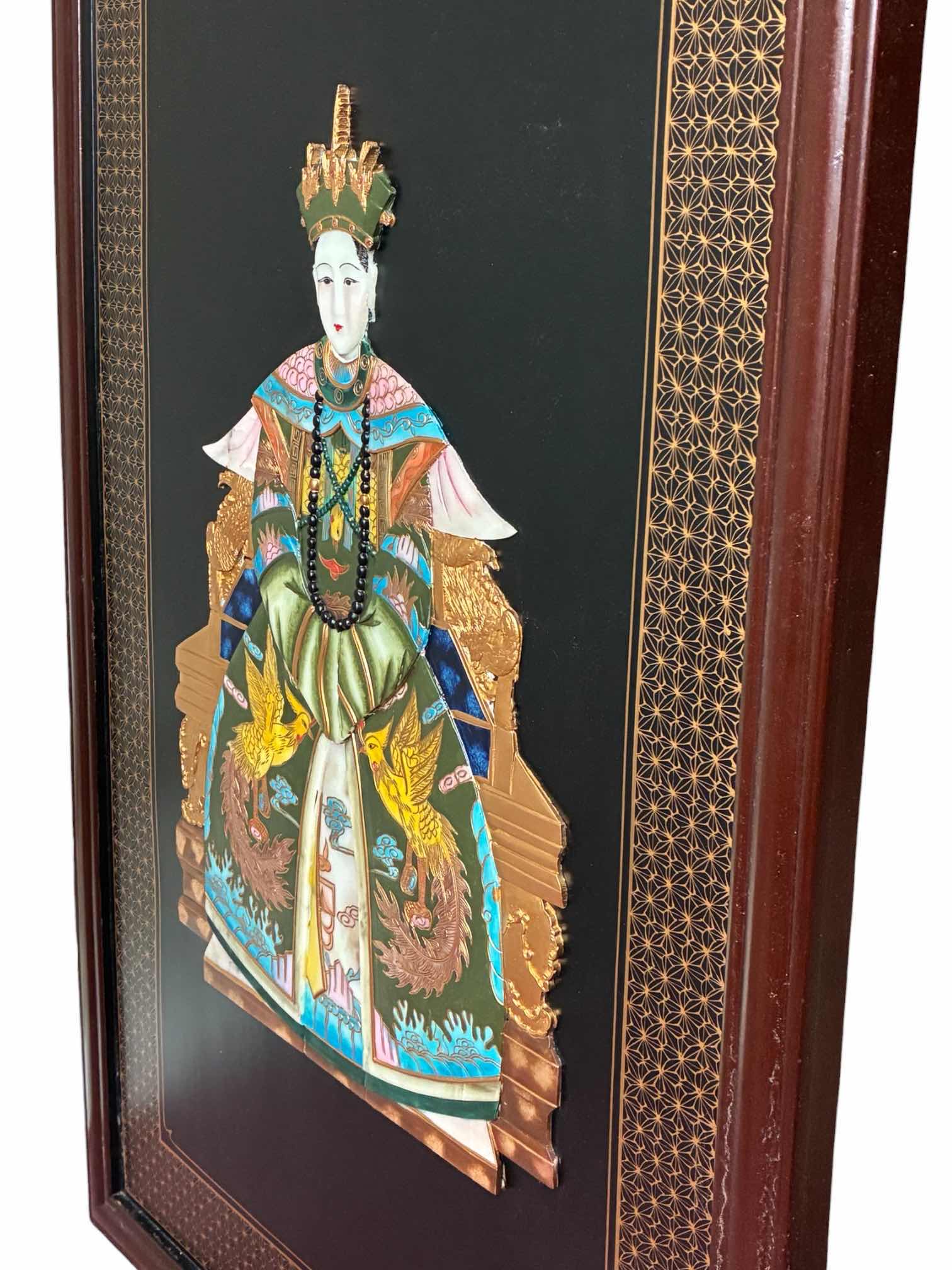 Photo 1 of CHINOISERIE HAND-PAINTED JADESTONE EMPRESS SOLID WOOD WALL PLAQUE ARTWORK 29.75“ X 1.5“ H48”