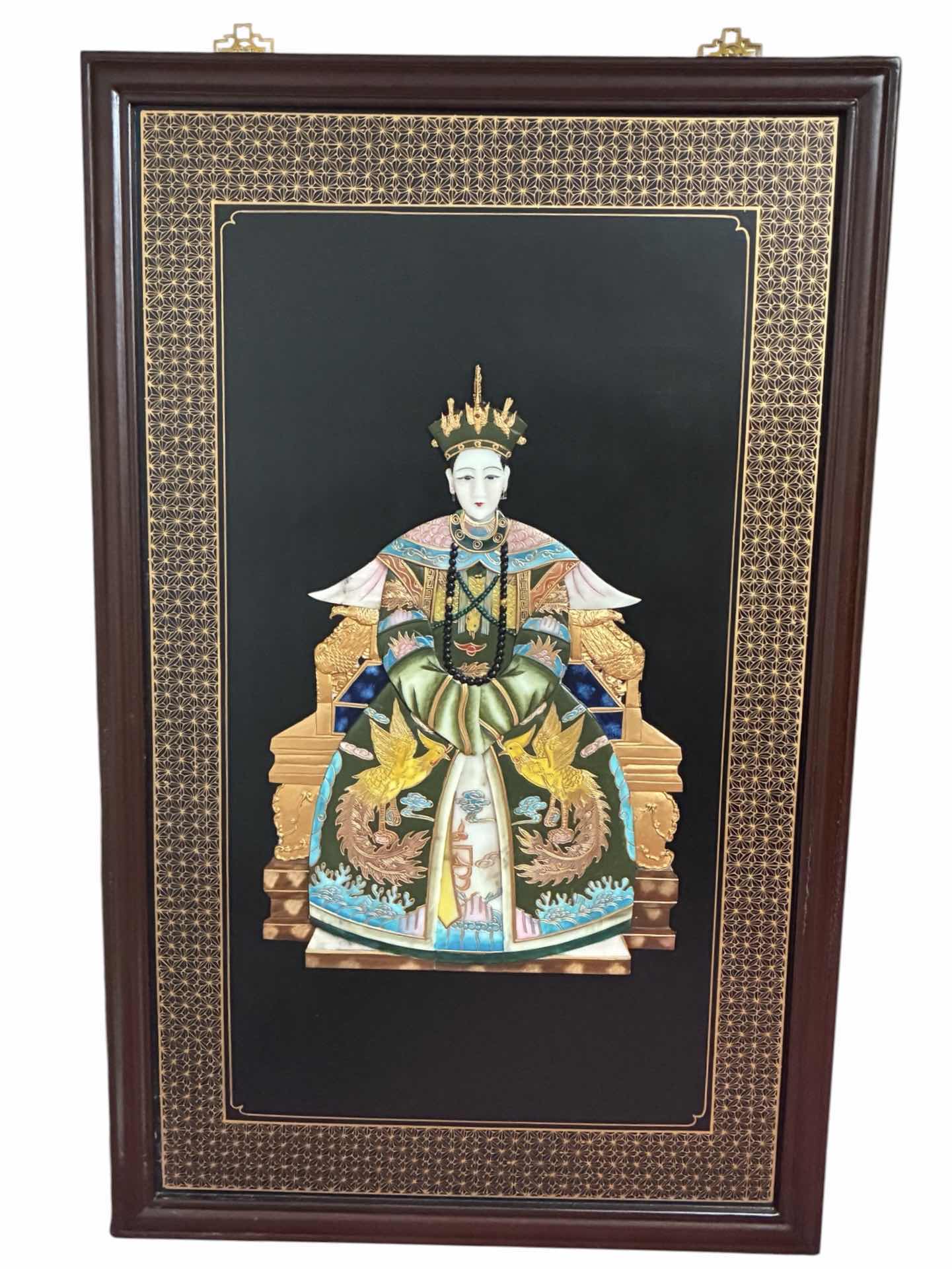 Photo 1 of CHINOISERIE HAND-PAINTED JADESTONE EMPRESS SOLID WOOD WALL PLAQUE ARTWORK 29.75“ X 1.5“ H48”