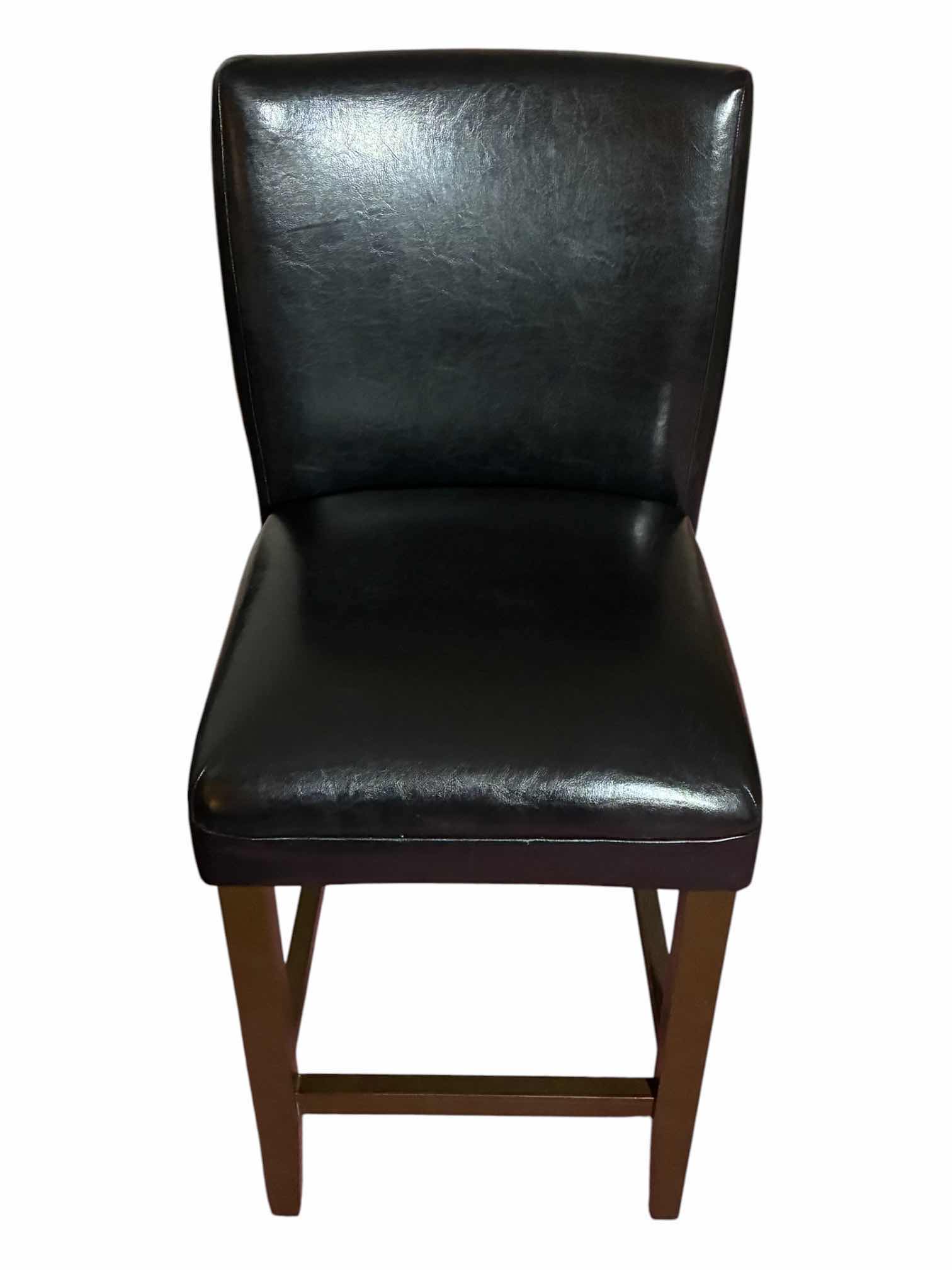 Photo 1 of STEIN MART BLACK LEATHER UPHOLSTERED WOOD BARSTOOL 19” X 19” H44”