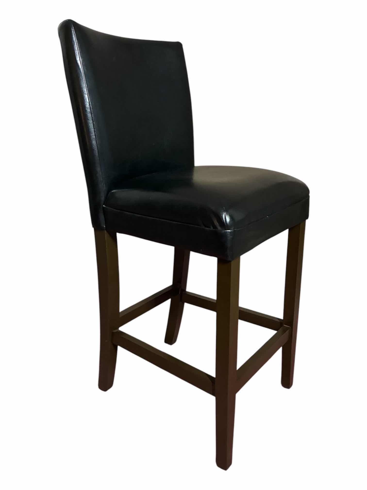 Photo 1 of STEIN MART BLACK LEATHER UPHOLSTERED WOOD BARSTOOL 19” X 19” H44”