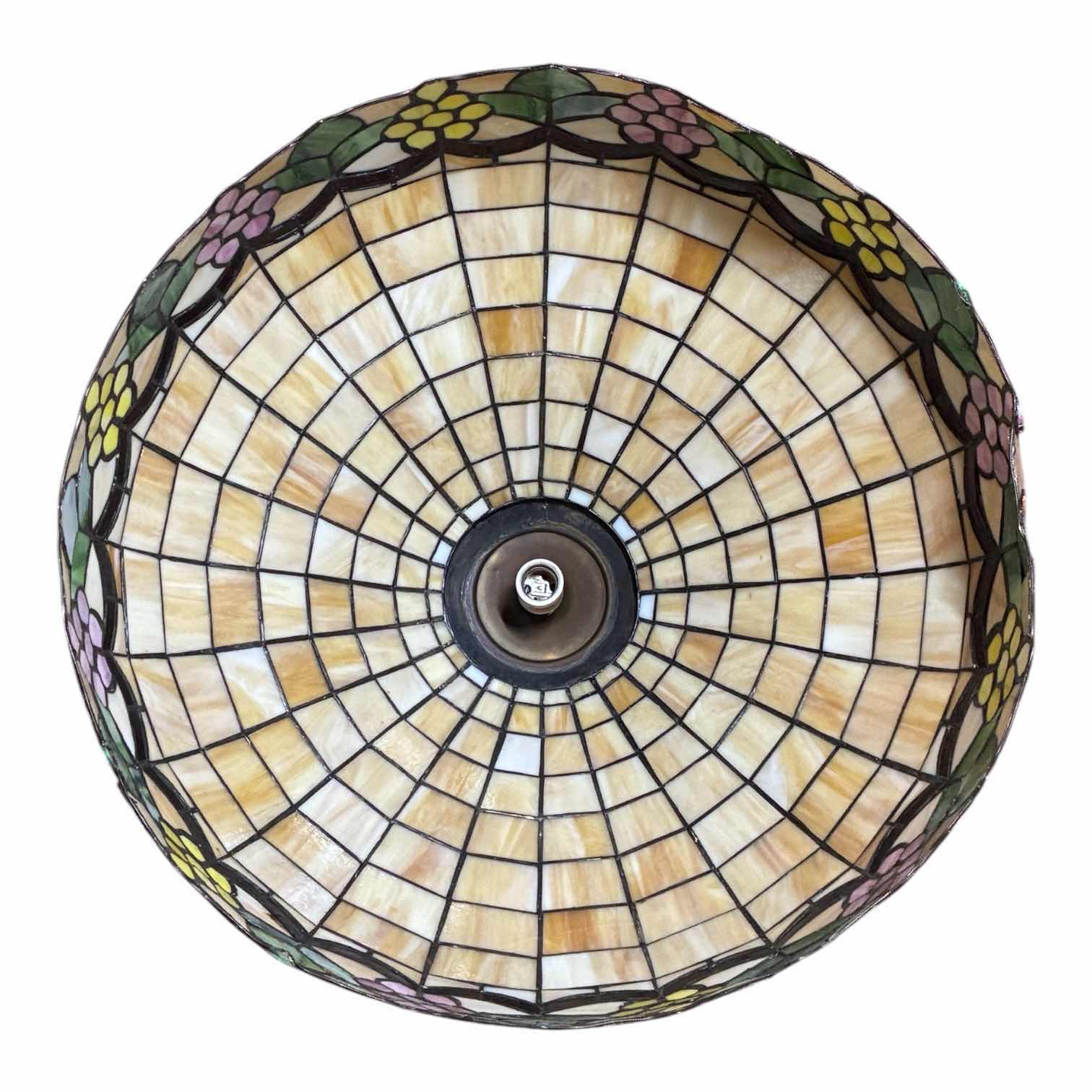 Photo 1 of TIFFANY STYLE GRAPEVINE STAINED GLASS LAMPSHADE HANGING PENDANT FIXTURE 24“ X 13“