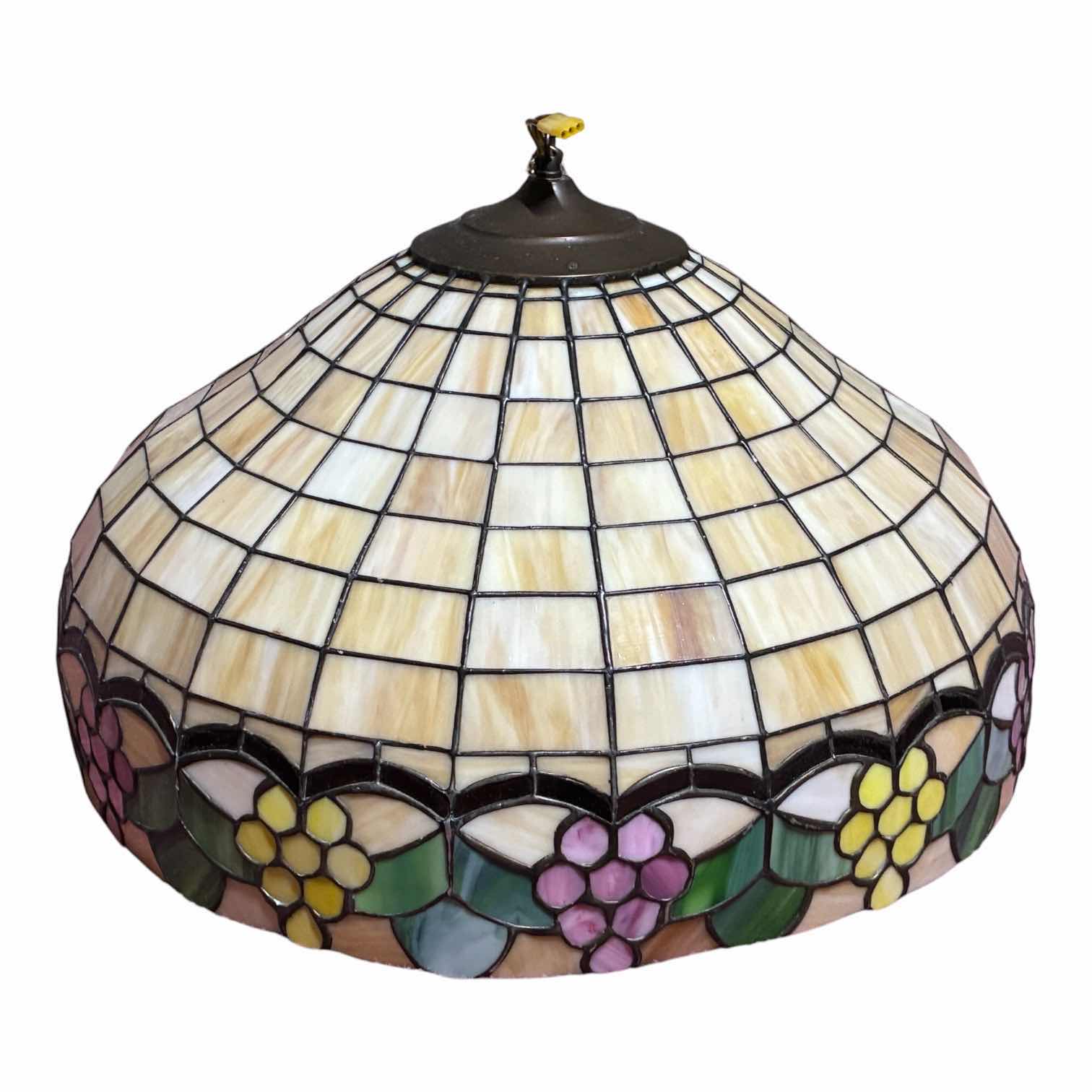 Photo 1 of TIFFANY STYLE GRAPEVINE STAINED GLASS LAMPSHADE HANGING PENDANT FIXTURE 24“ X 13“