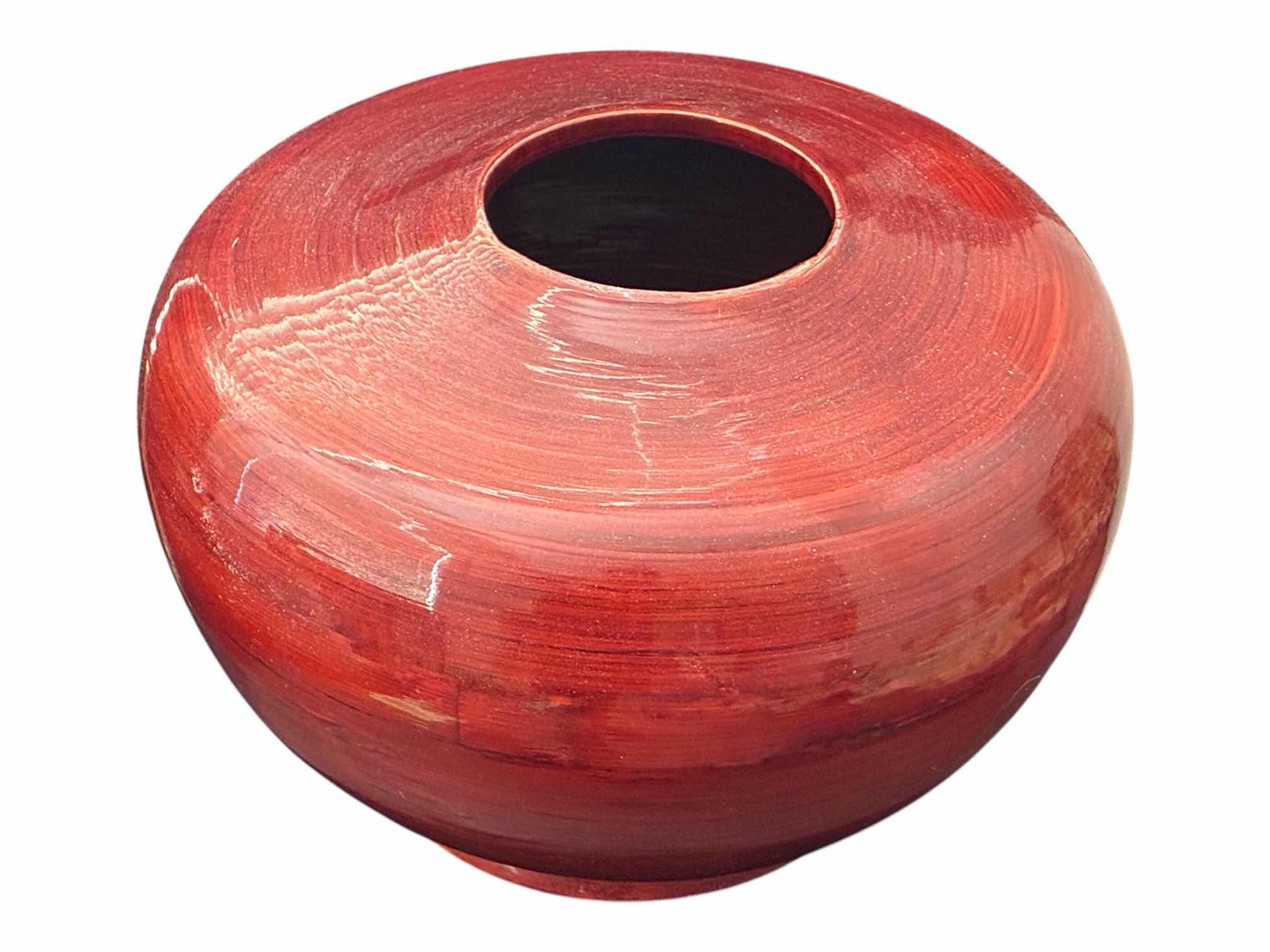 Photo 1 of CHERRY WOOD LACQUER WOOD VASE 11“ X 8“