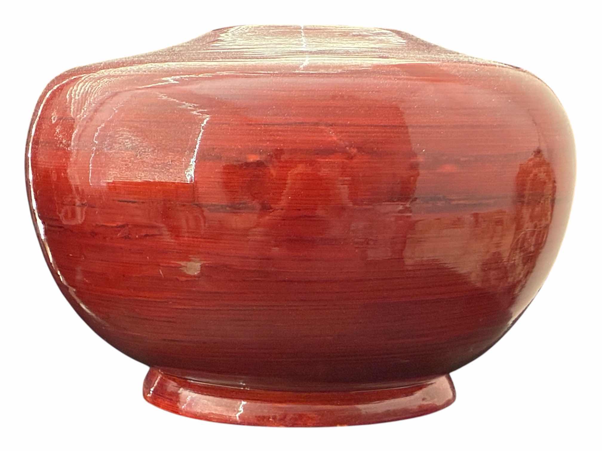Photo 1 of CHERRY WOOD LACQUER WOOD VASE 11“ X 8“