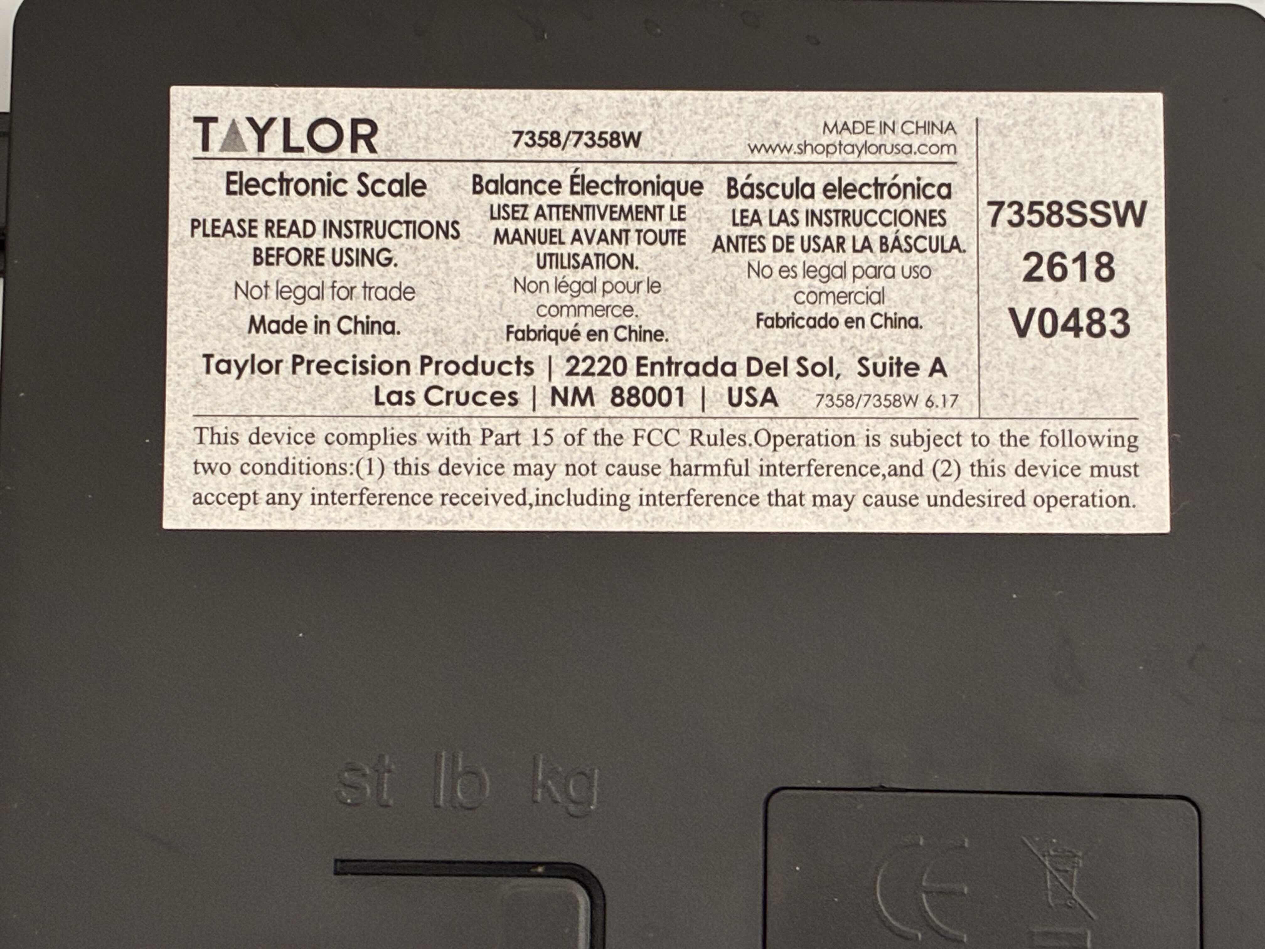 Photo 1 of TAYLOR DIGITAL ELECTRONIC BODY SCALE 7358