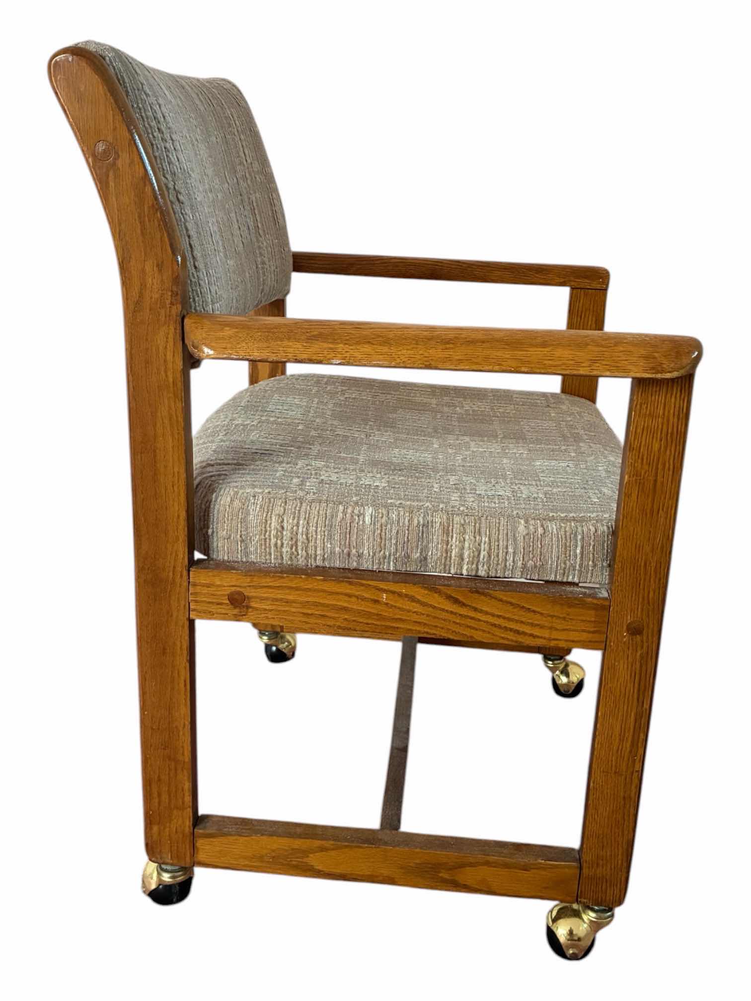 Photo 1 of VINTAGE TWEED UPHOLSTERED WOOD ROLLING CHAIR 20.5“ x 19“ x 31“