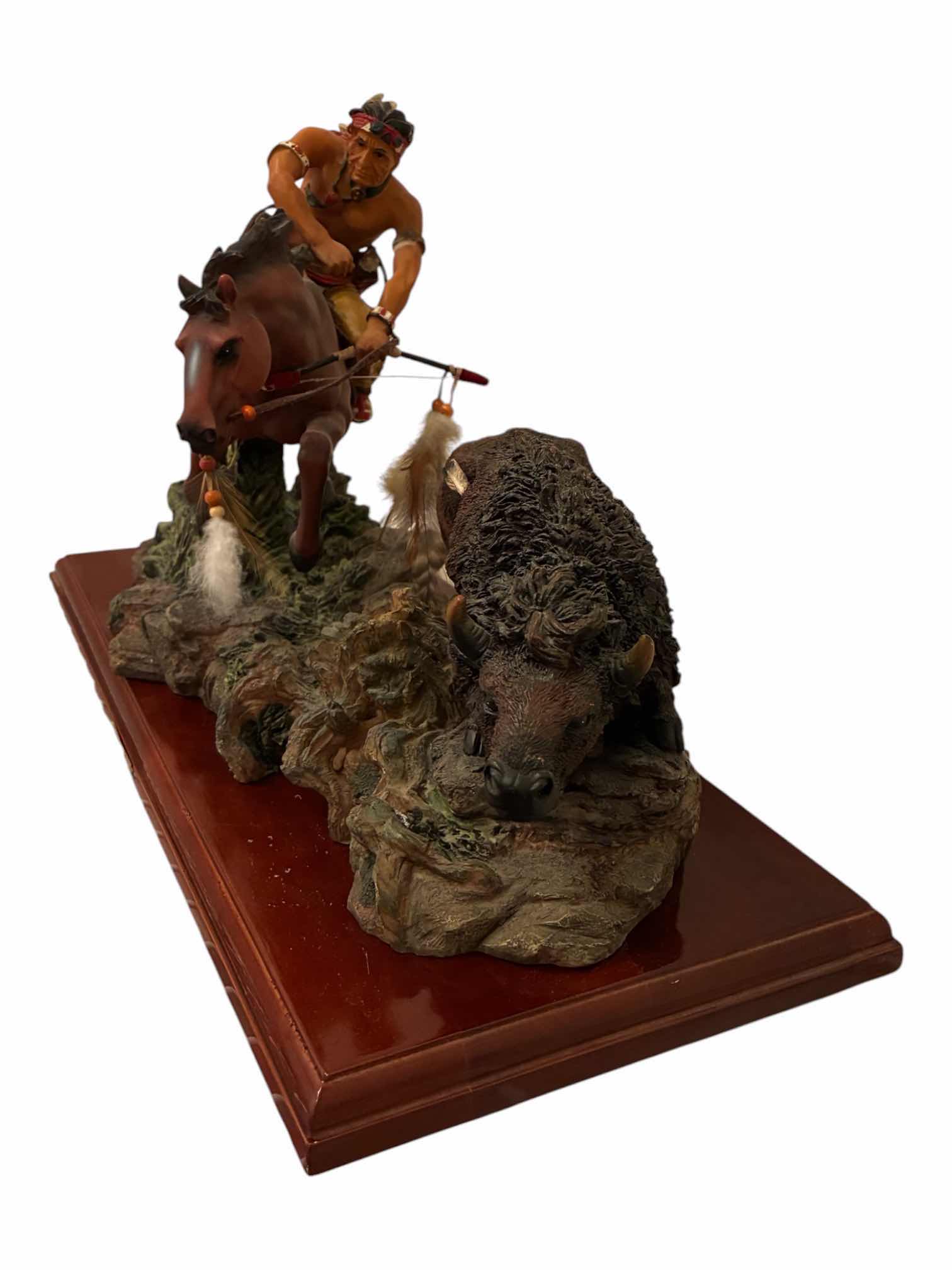 Photo 1 of YANGLIN COLLECTION NATIVE AMERICAN INDIAN CHASING BUFFALO WITH BOW 19“ X 8“ H11”