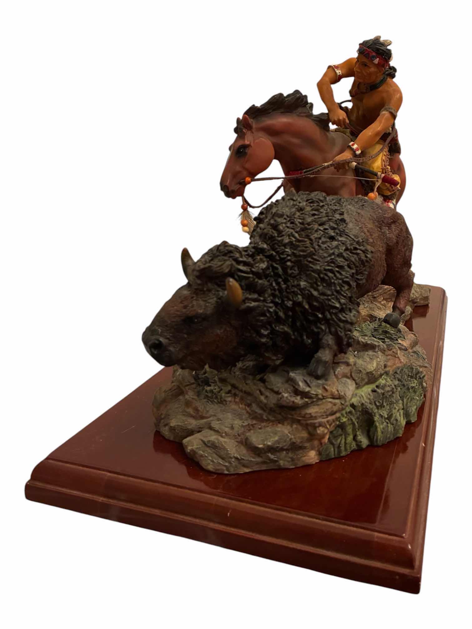 Photo 1 of YANGLIN COLLECTION NATIVE AMERICAN INDIAN CHASING BUFFALO WITH BOW 19“ X 8“ H11”