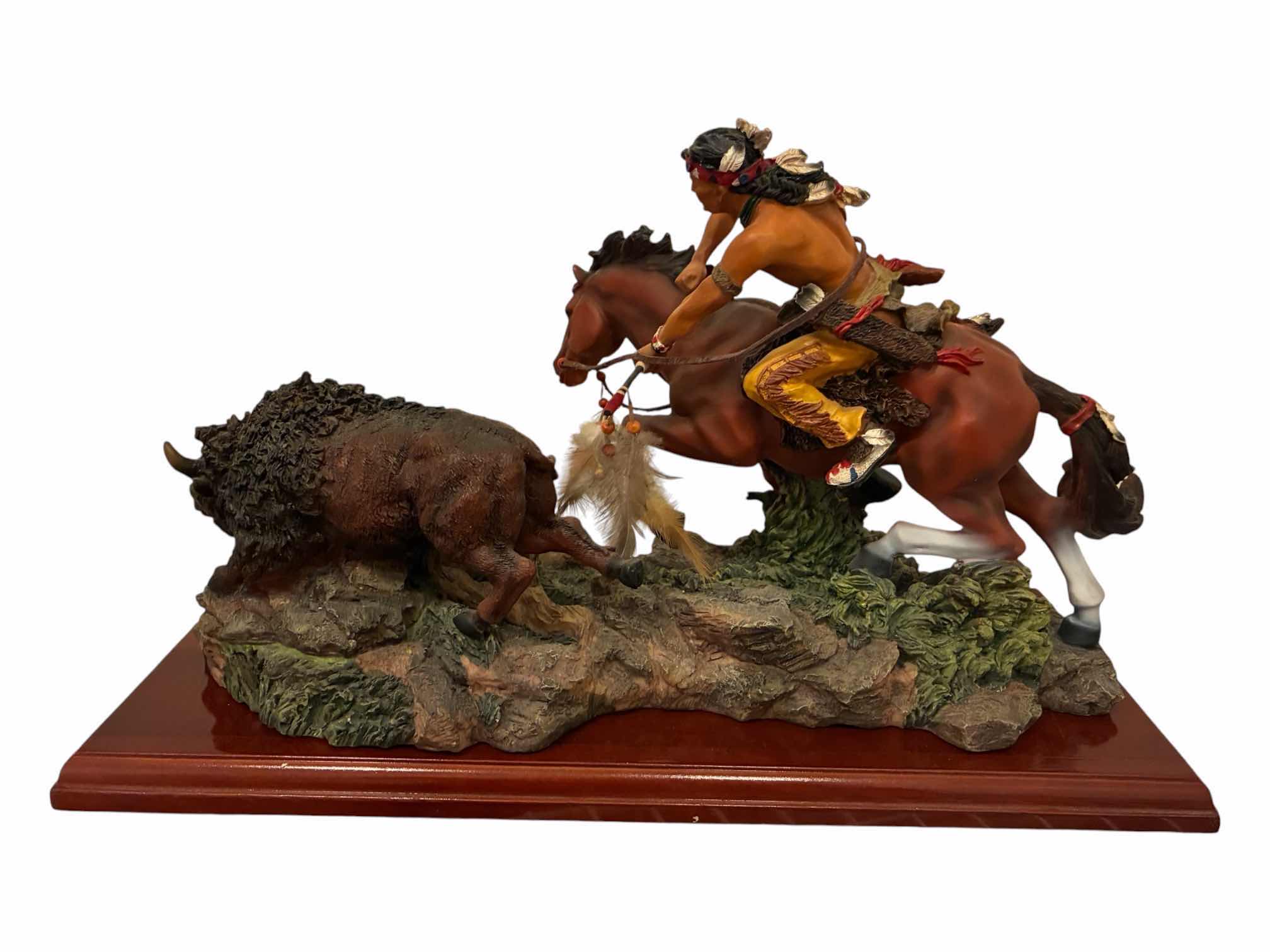 Photo 1 of YANGLIN COLLECTION NATIVE AMERICAN INDIAN CHASING BUFFALO WITH BOW 19“ X 8“ H11”