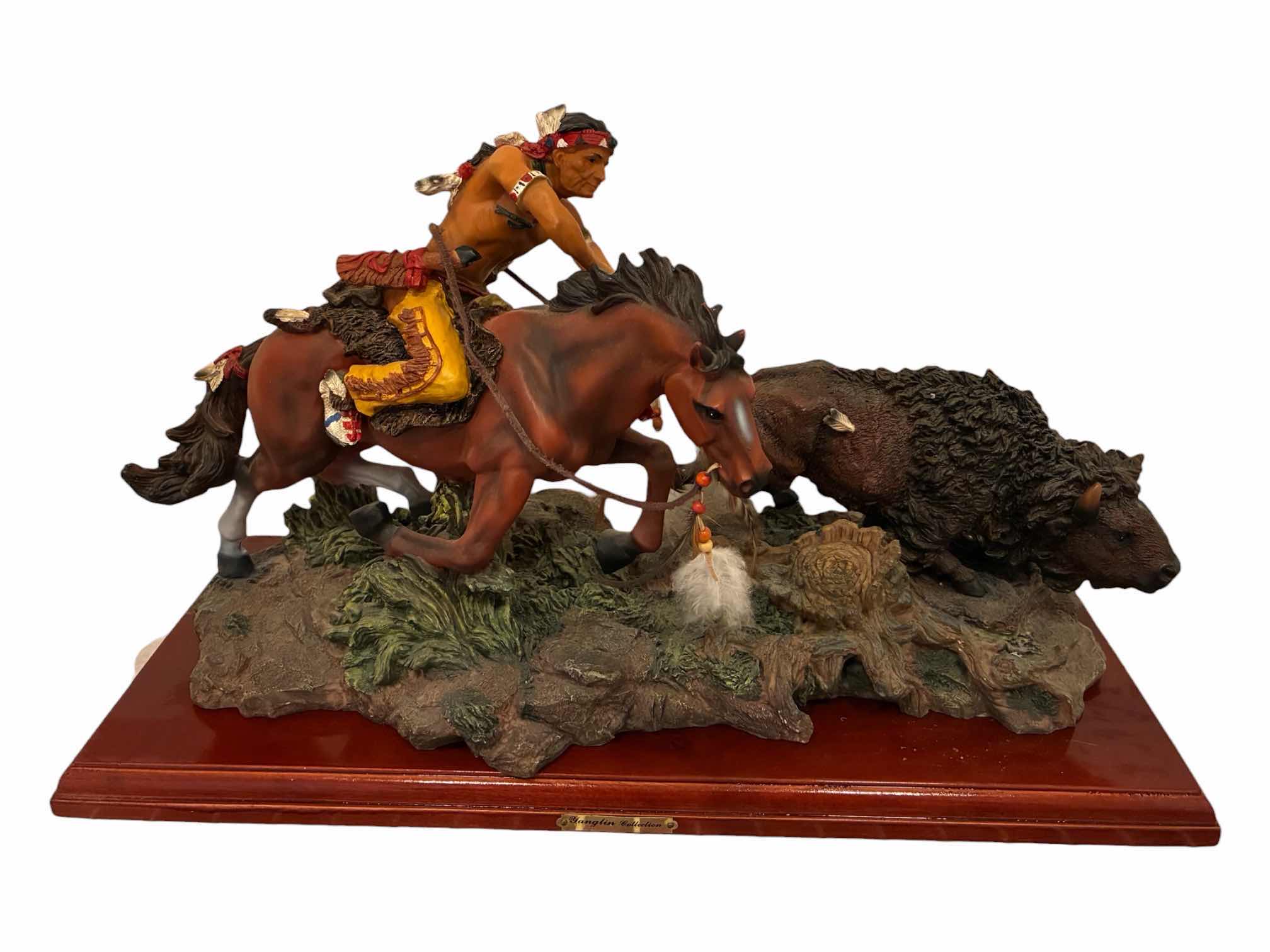 Photo 1 of YANGLIN COLLECTION NATIVE AMERICAN INDIAN CHASING BUFFALO WITH BOW 19“ X 8“ H11”