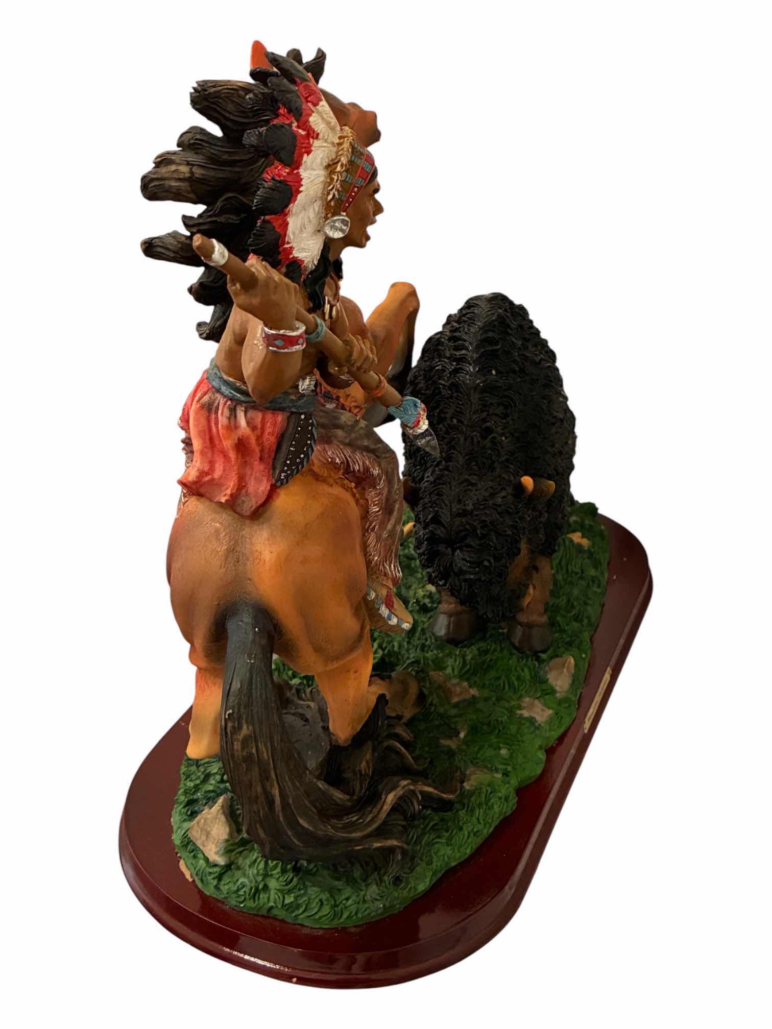 Photo 1 of YANGLIN COLLECTION NATIVE AMERICAN INDIAN CHEF SPEAR HUNTING BUFFALO SCULPTURE 15“ X 7.5“ H13“