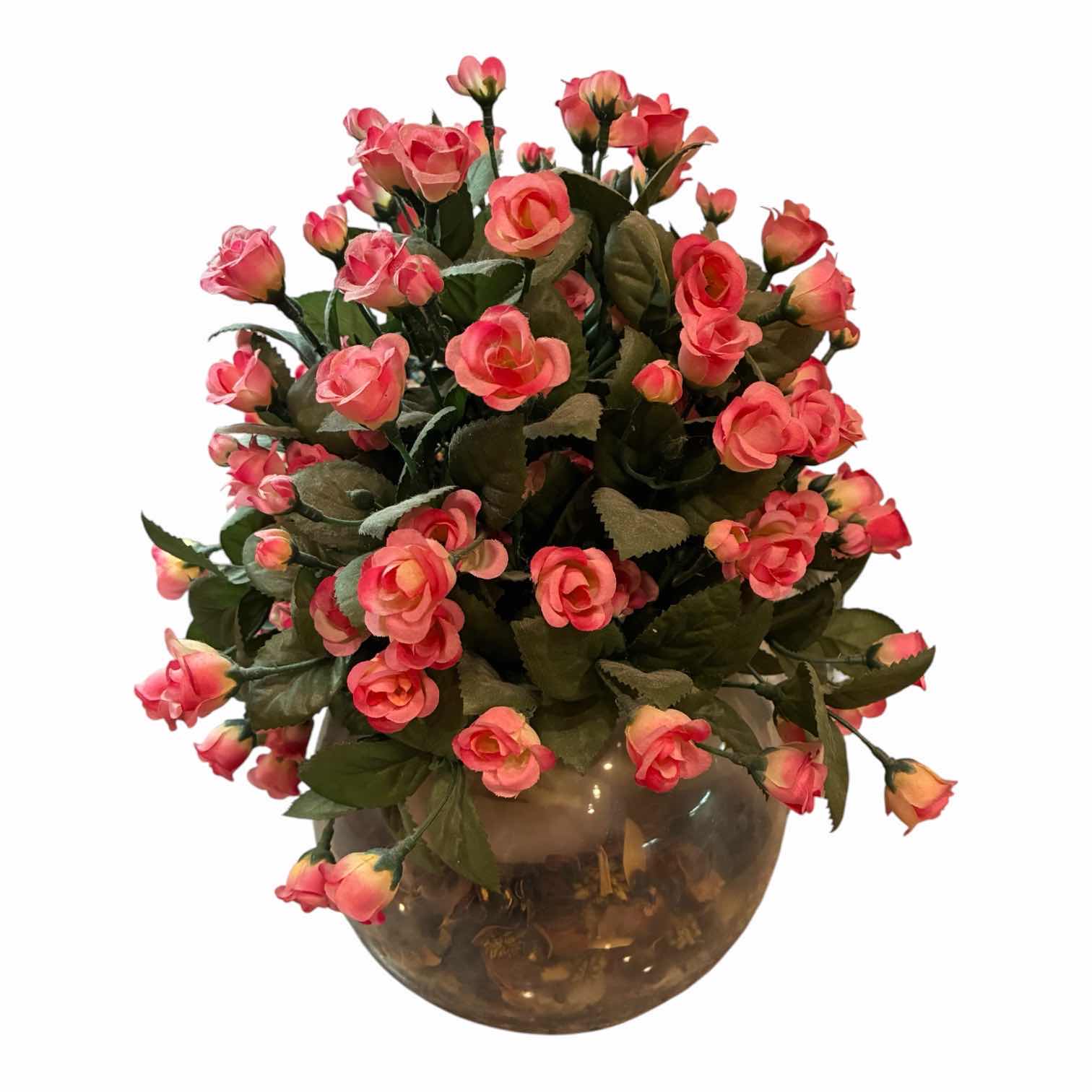 Photo 1 of DECORATIVE PINK ROSES RIVER ROCK CLEAR GLASS VASE 11“ X 14“