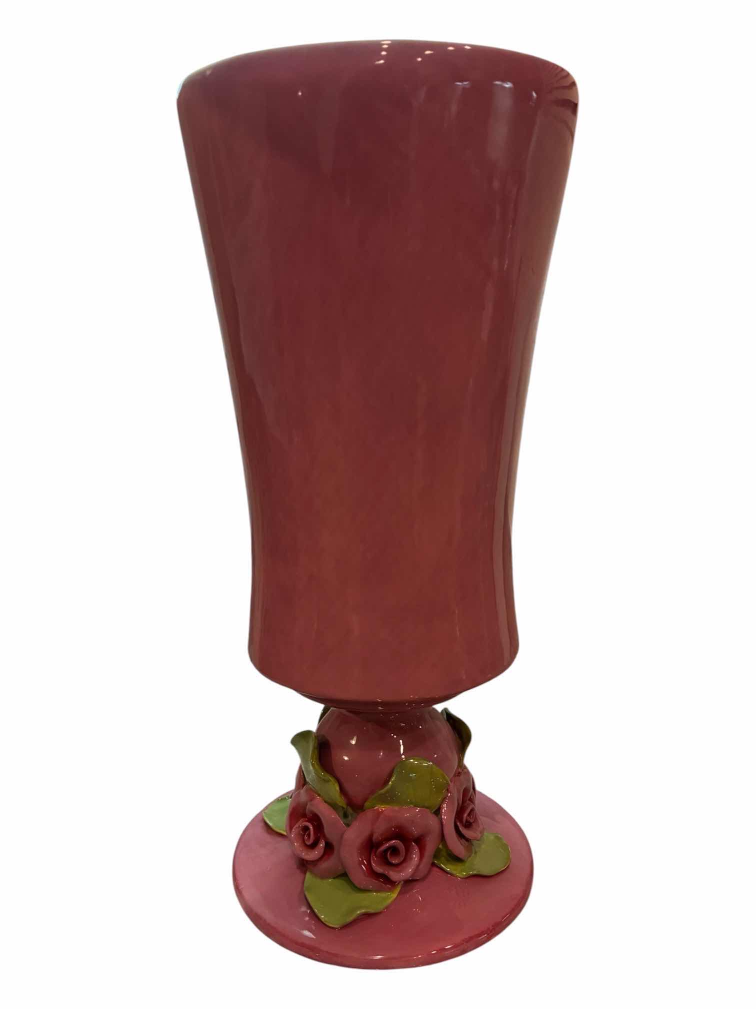 Photo 1 of BRENDA HOLZKE FOR MAGENTA ROSE VASE H15.5” W ROSE CANDLE SET H9.5”