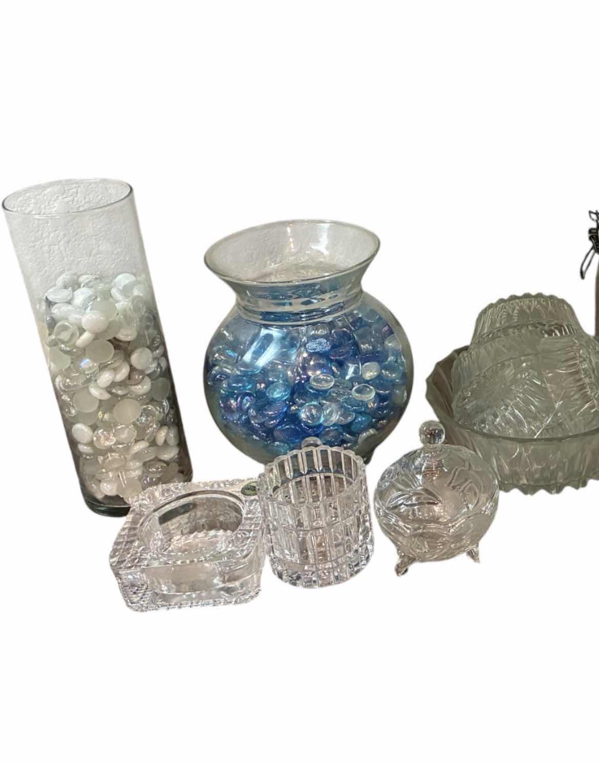 Photo 1 of DECORATIVE CLEAR GLASS VASES & DISHES (14)