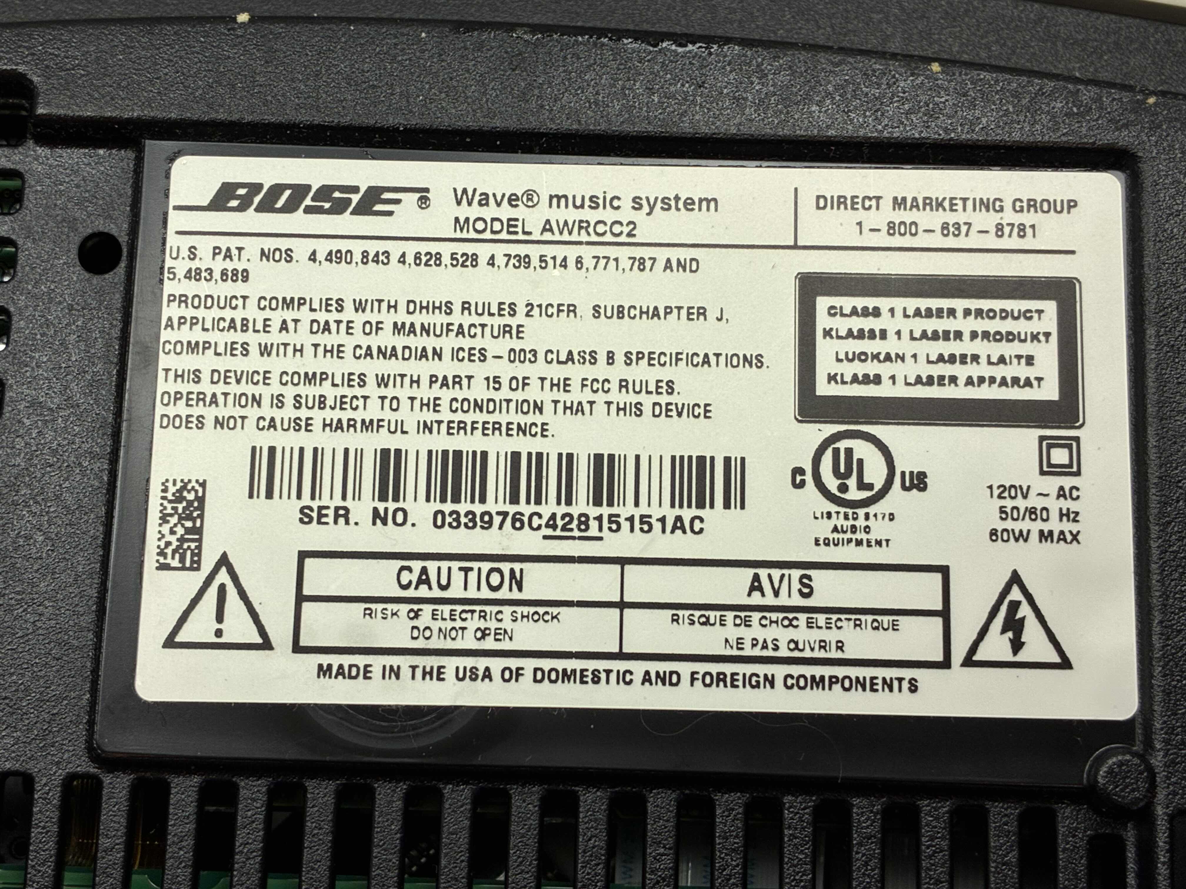 Photo 1 of BOSE WAVE MUSIC SYSTEM W REMOTE AWRCC2